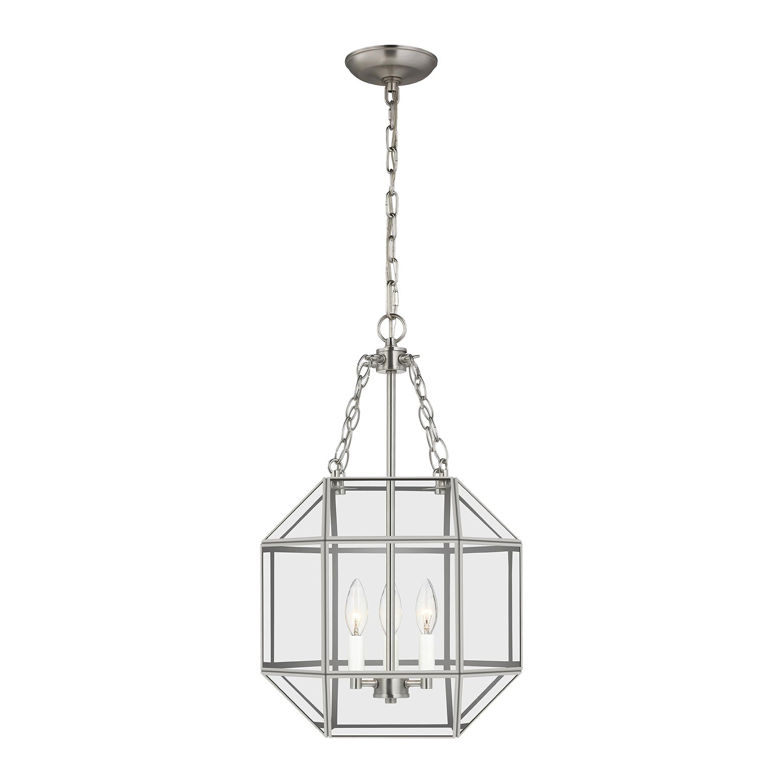 Morrison Small Three Light Lantern LIGHTING - pendant Visual Comfort Brushed Nickel Clear Glass