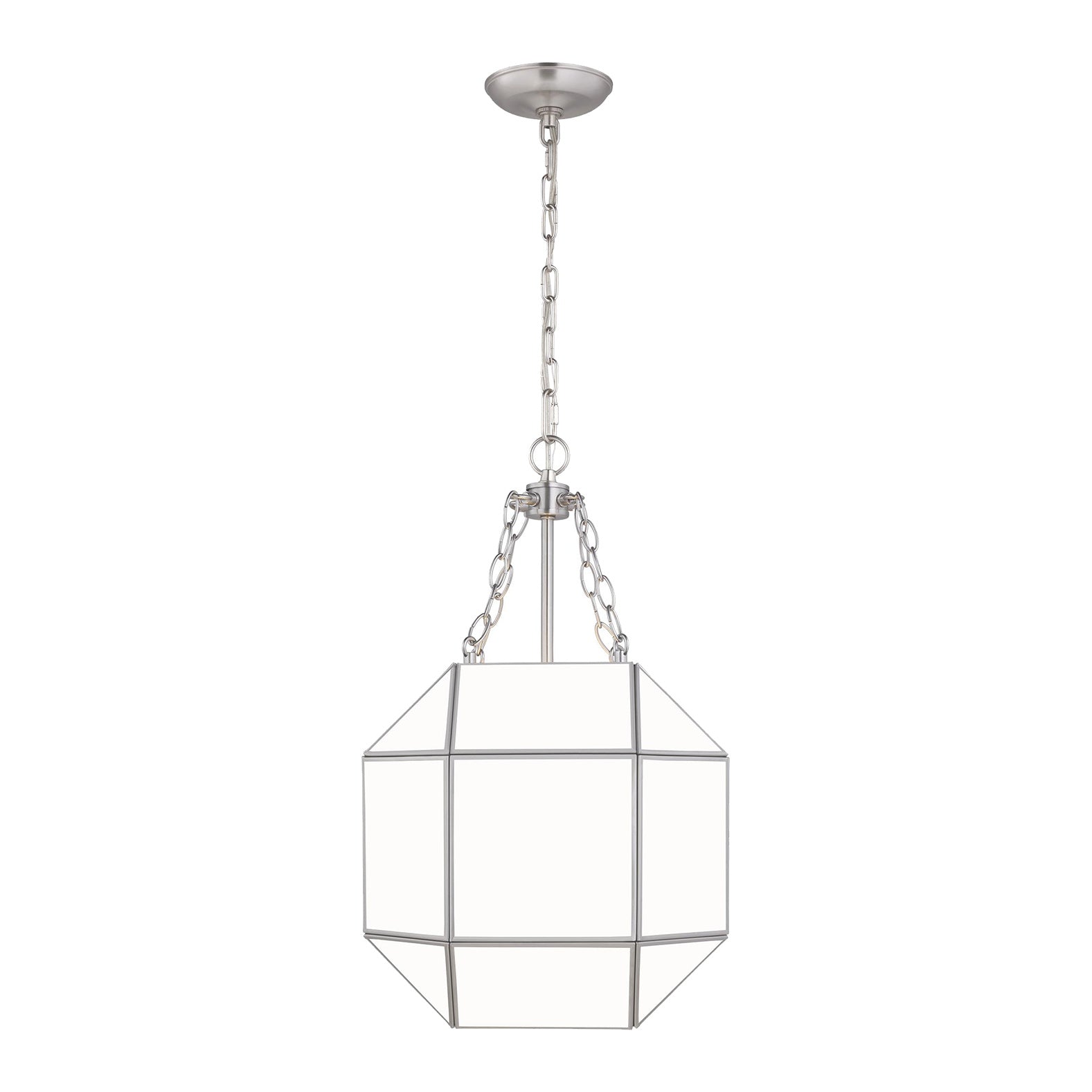 Morrison Small Three Light Lantern LIGHTING - pendant Visual Comfort Brushed Nickel White Glass