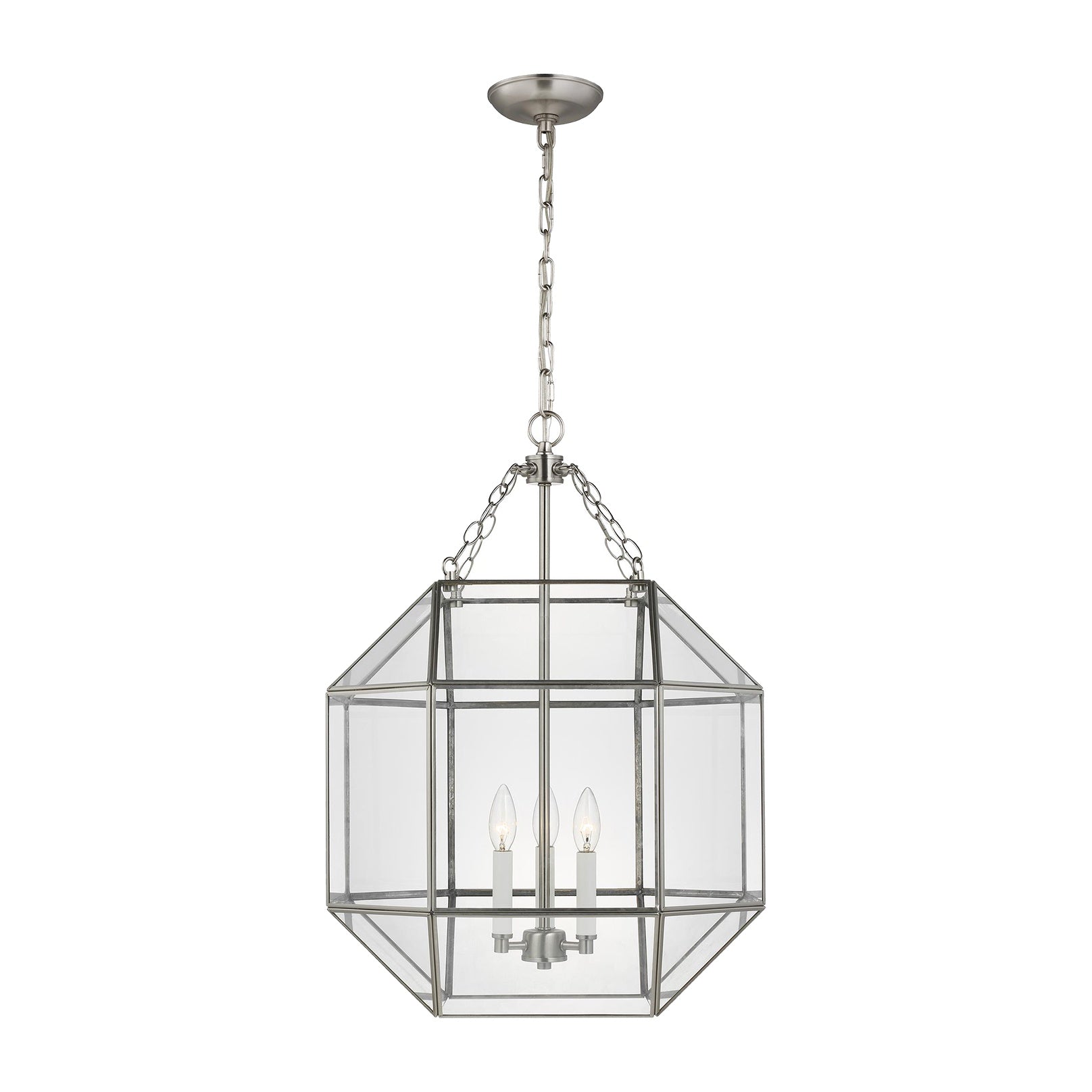 Morrison Medium Three Light Lantern LIGHTING - pendant Visual Comfort Brushed Nickel Clear Glass