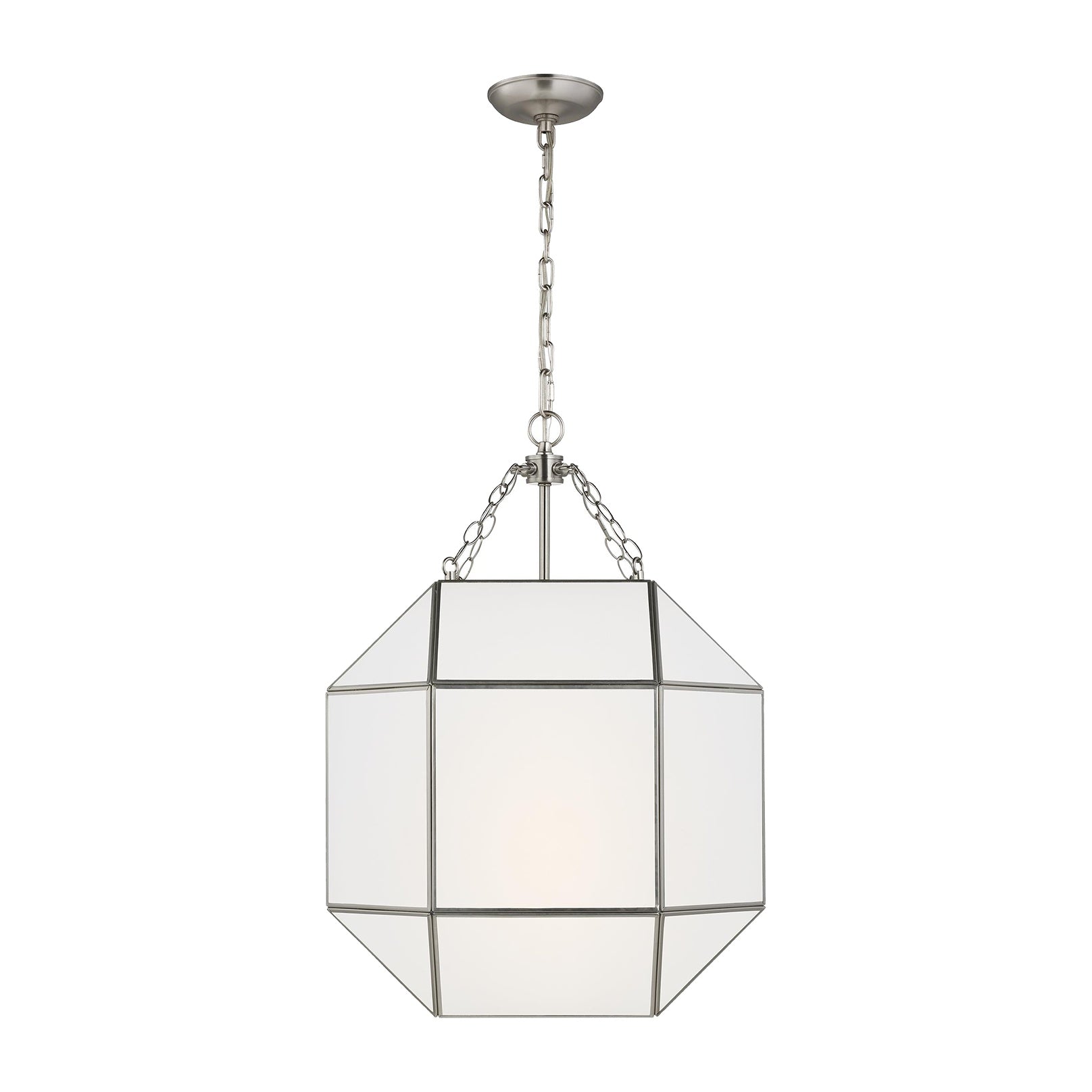 Morrison Medium Three Light Lantern LIGHTING - pendant Visual Comfort Brushed Nickel White Glass