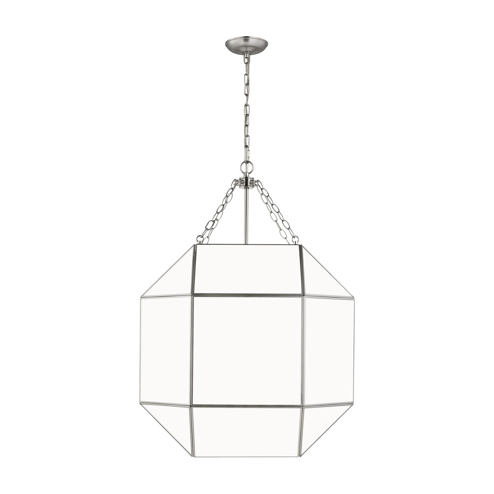 Morrison Large Four Light Lantern LIGHTING - pendant Visual Comfort Brushed Nickel White Glass