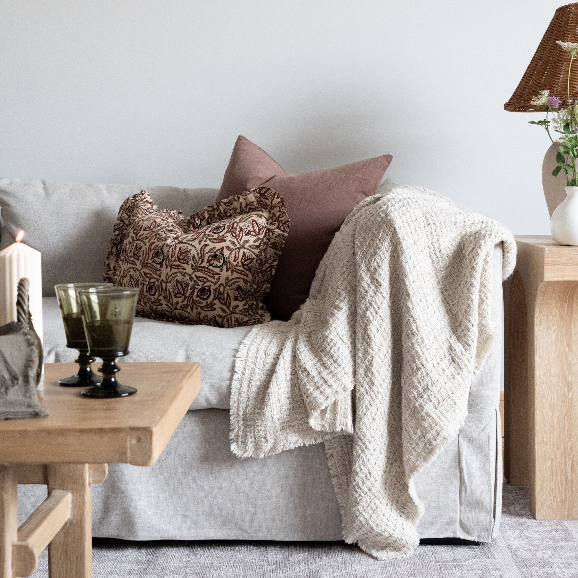 Mairi Block Print Ruffle Pillow Cover 1 - PILLOWS - block print - neutral Rug & Weave Pillows