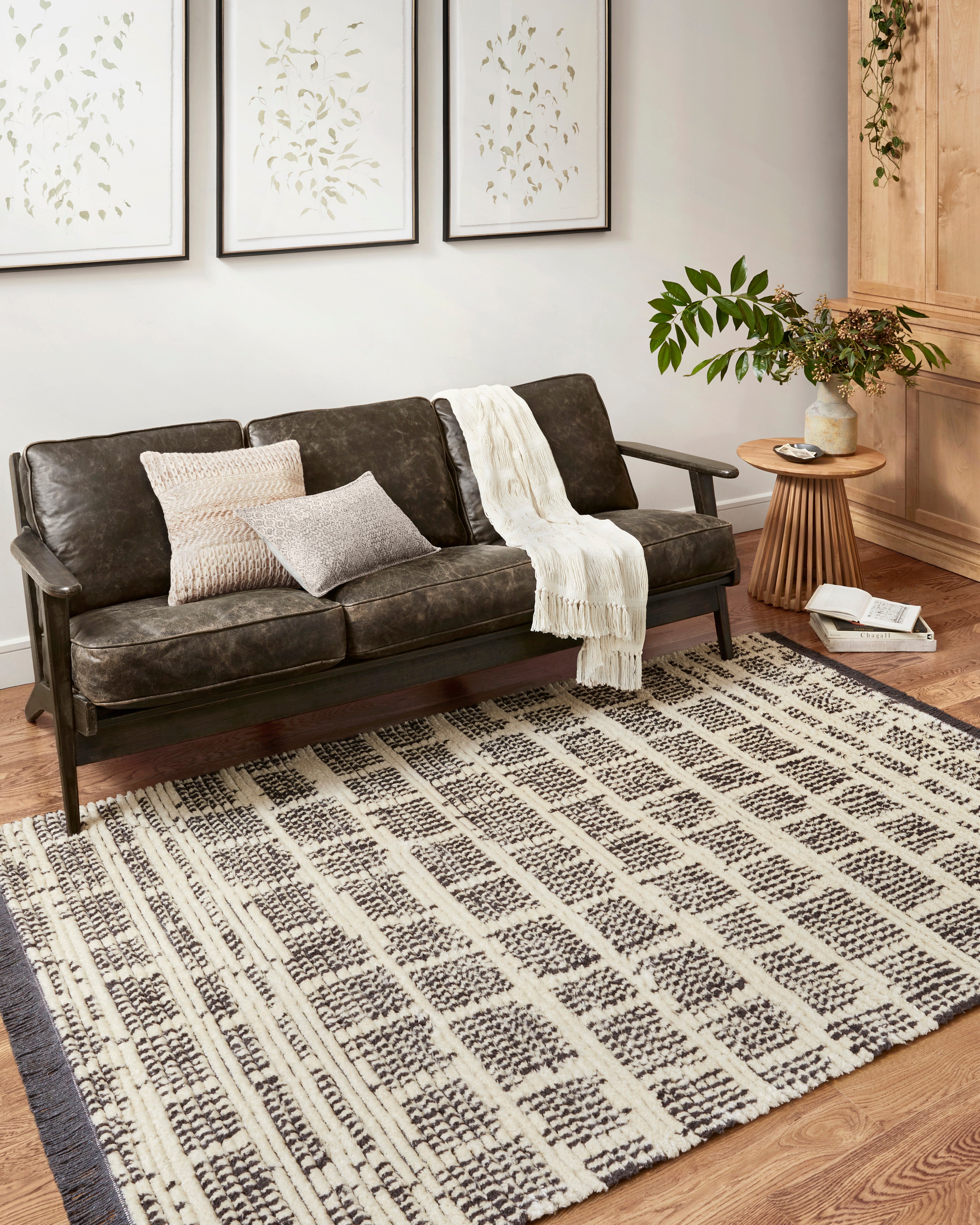 Chris Loves Julia x Loloi Alice Cream / Charcoal Etched Brick Rug RUGS - patterned Loloi