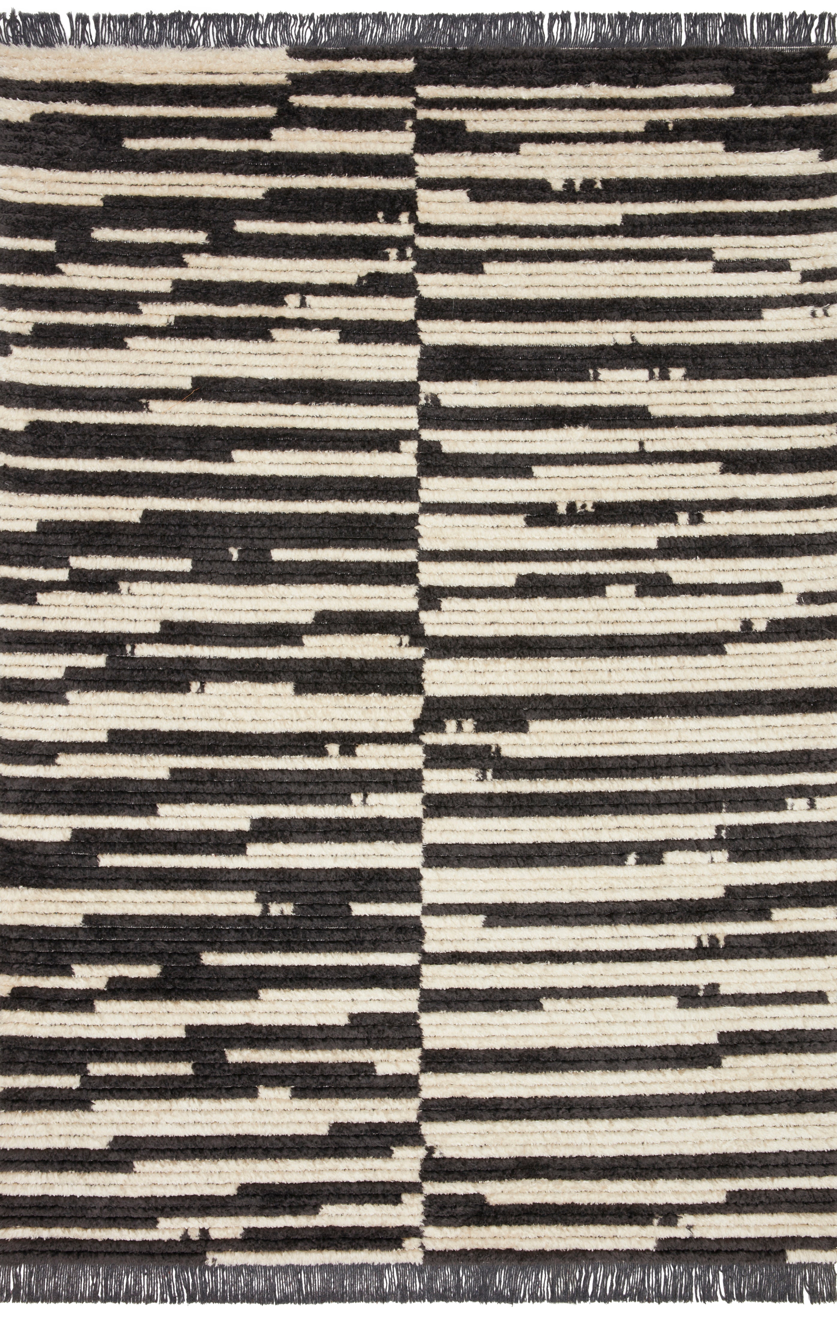 Chris Loves Julia x Loloi Alice Cream / Charcoal Stripes Rug RUGS - patterned Loloi