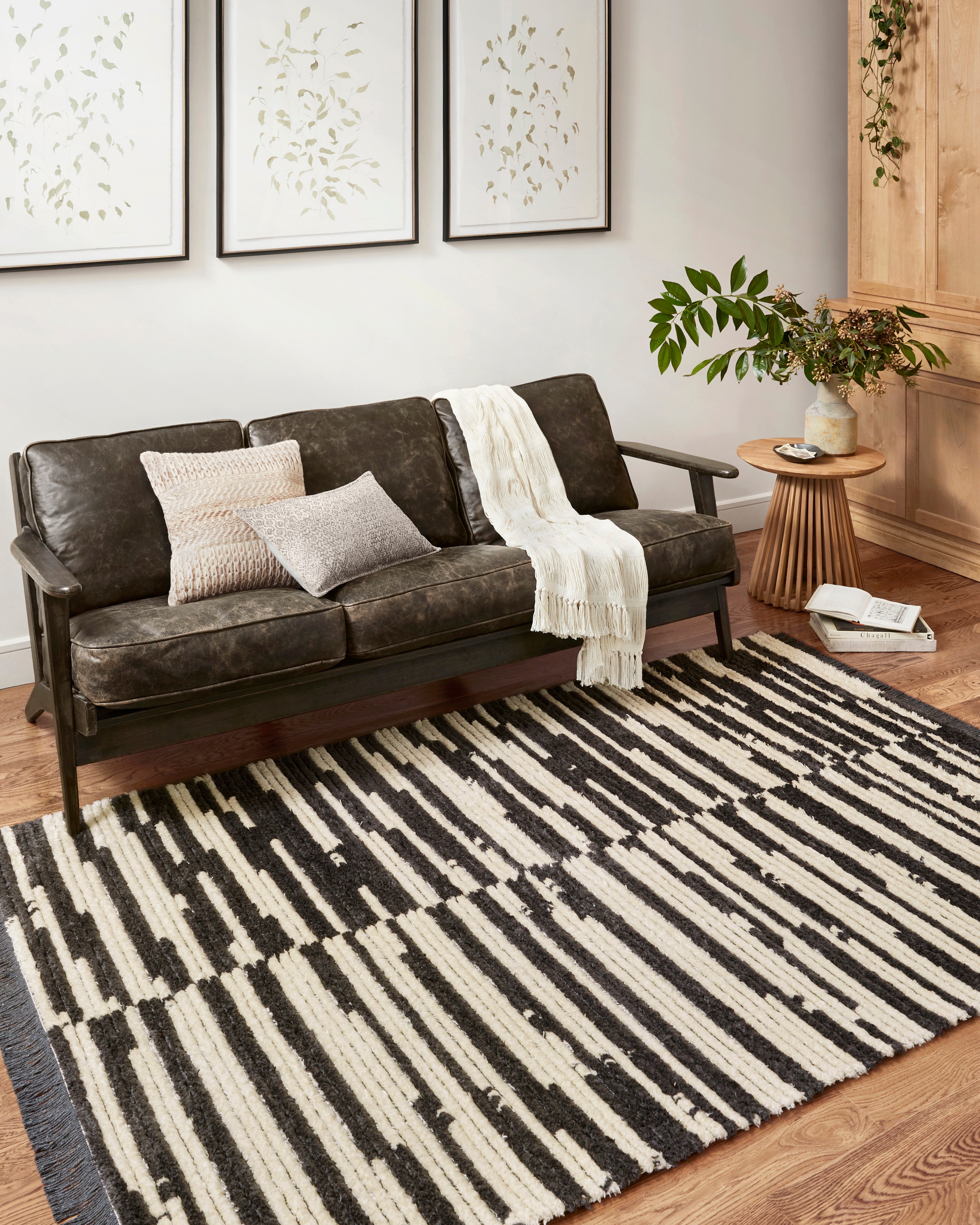Chris Loves Julia x Loloi Alice Cream / Charcoal Stripes Rug RUGS - patterned Loloi