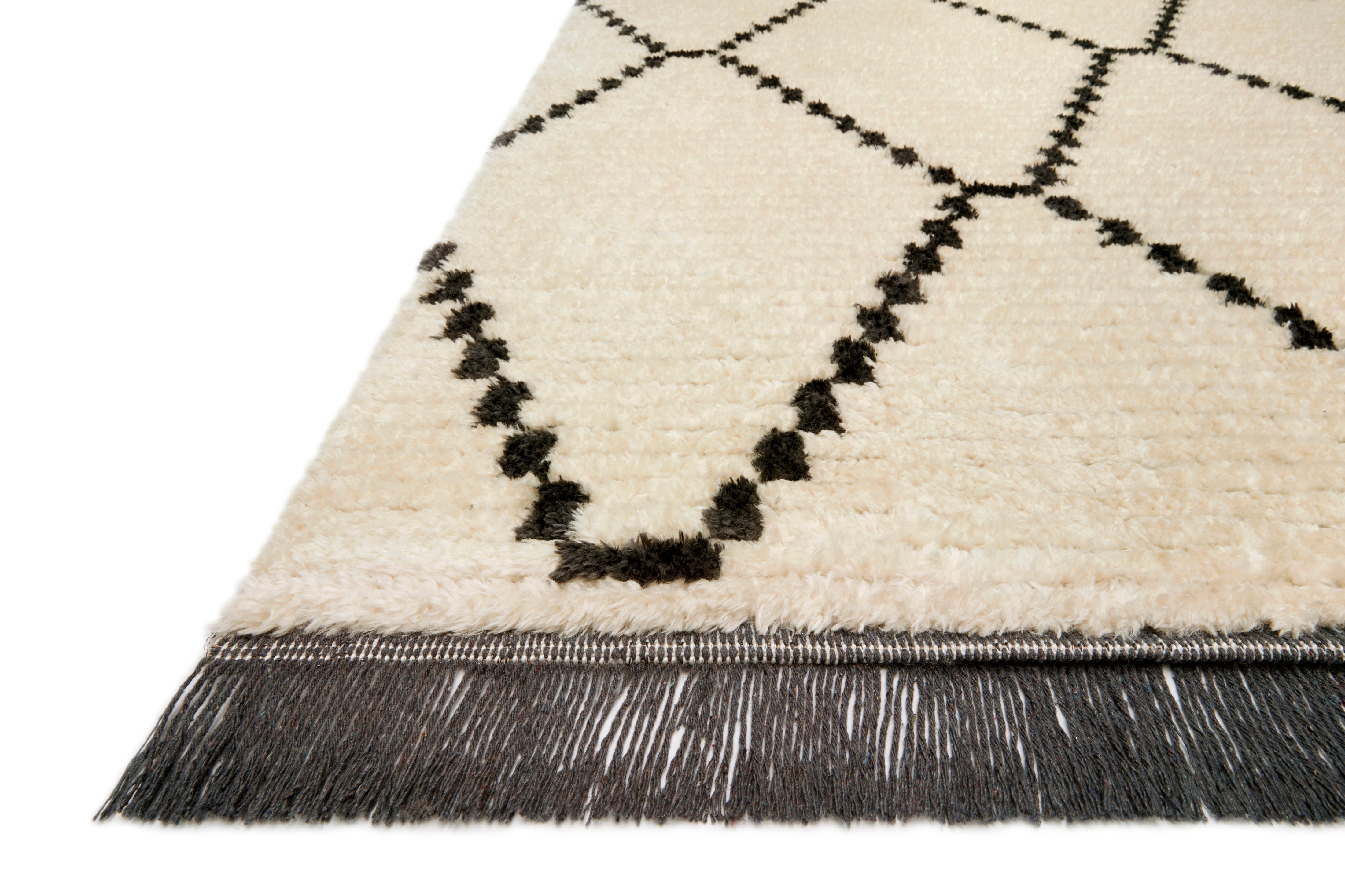 Chris Loves Julia x Loloi Alice Cream / Charcoal Diamond Rug RUGS - patterned Loloi