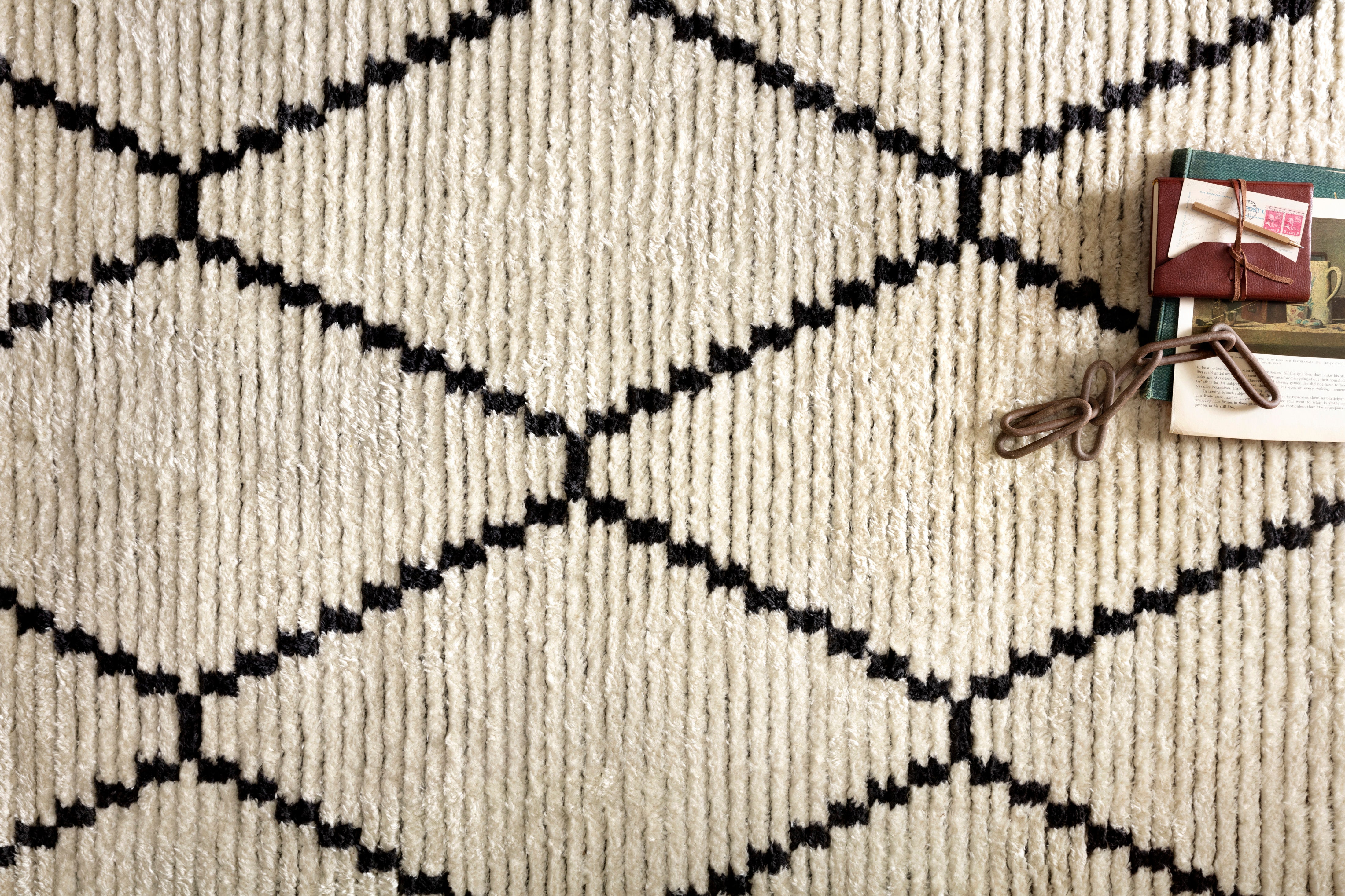 Chris Loves Julia x Loloi Alice Cream / Charcoal Diamond Rug RUGS - patterned Loloi