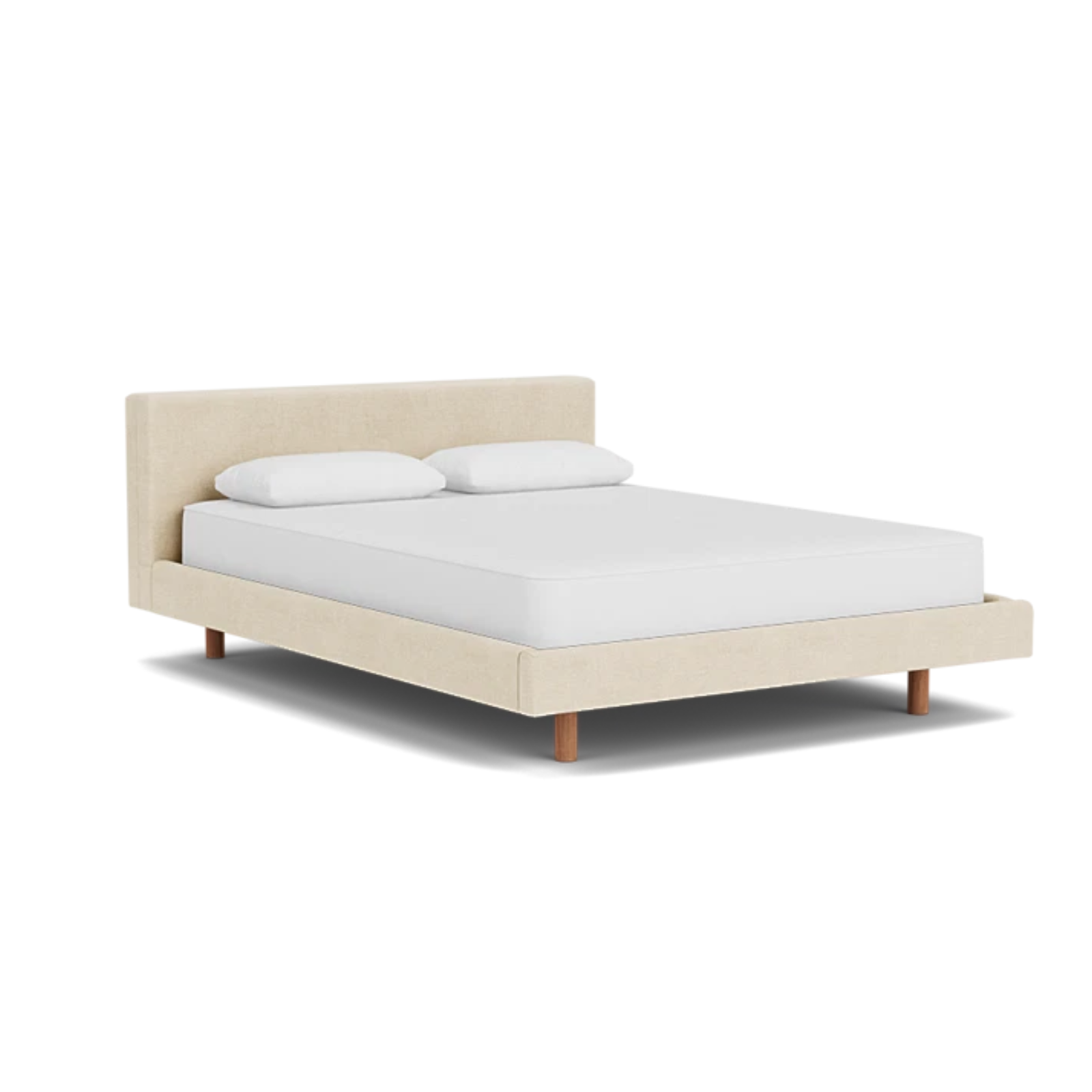 Custom Fabric Bento Queen Bed - Walnut Leg 1 - d - FURNITURE - Custom Beds EQ3 Aspen Pebble