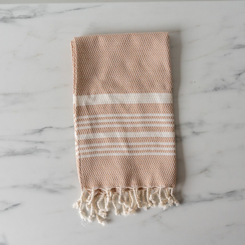 Striped Turkish Hand Towel with Tassel hand towel Pokoloko Sand