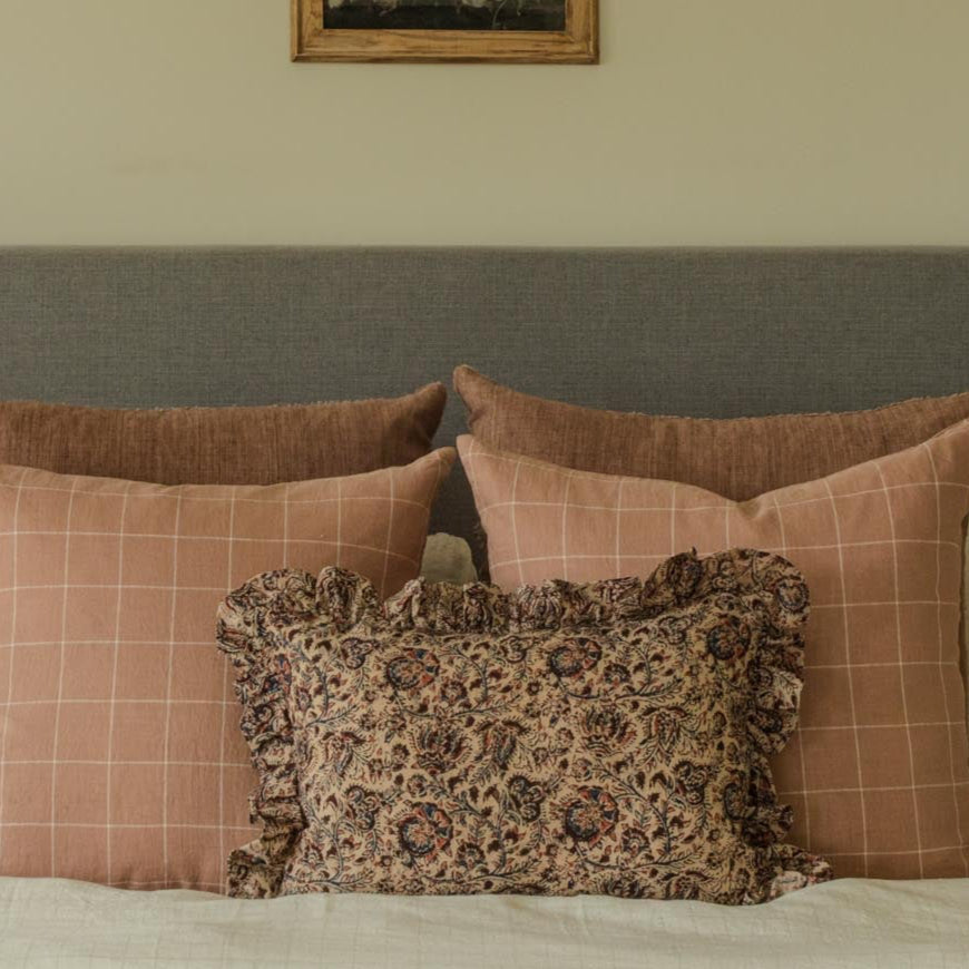 Layla Floral Ruffle Pillow Cover 2 - PILLOWS - Block print - warm Rug & Weave Pillows