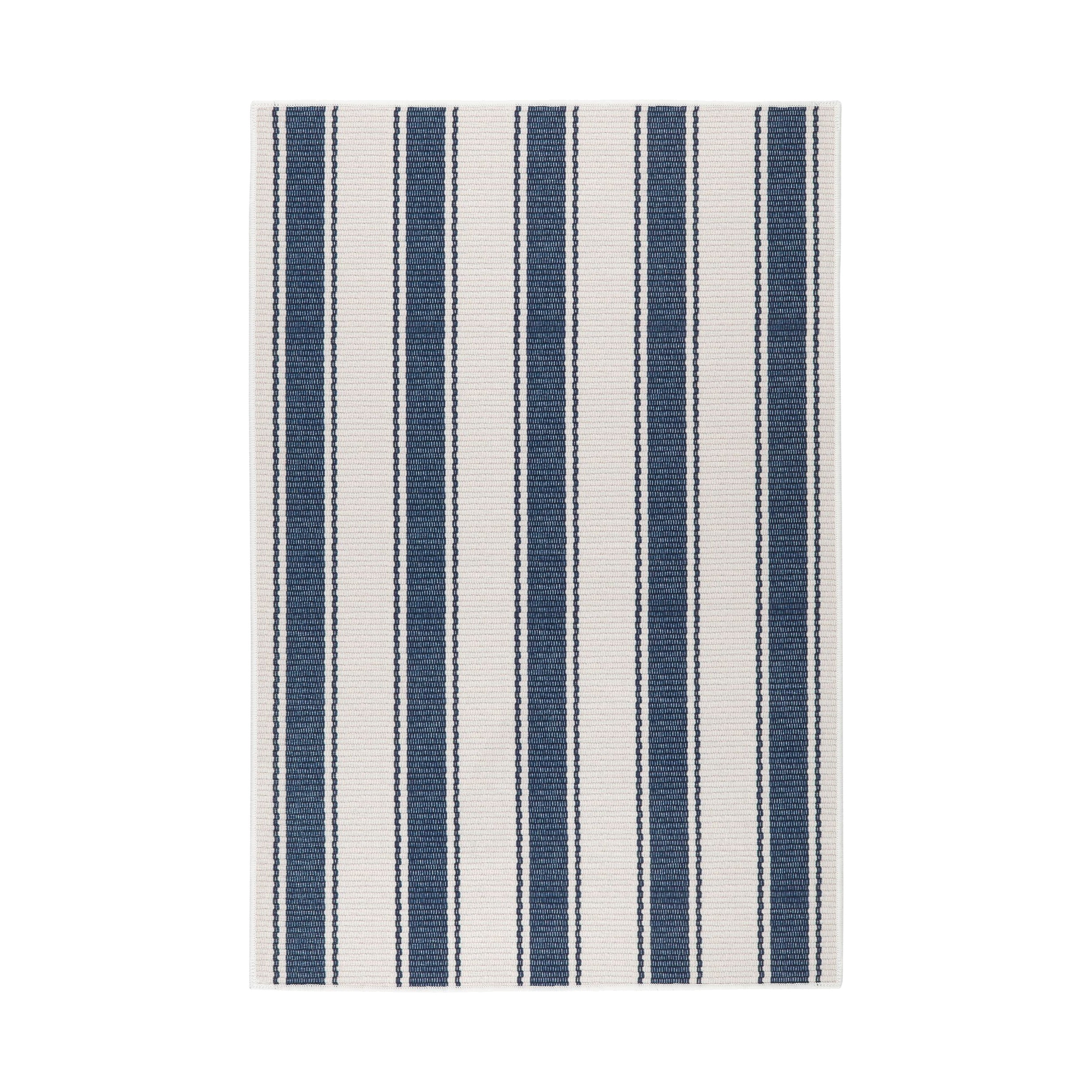 Awning Stripe Machine Washable Rug RUGS - washable Dash & Albert Blue 2' x 3'
