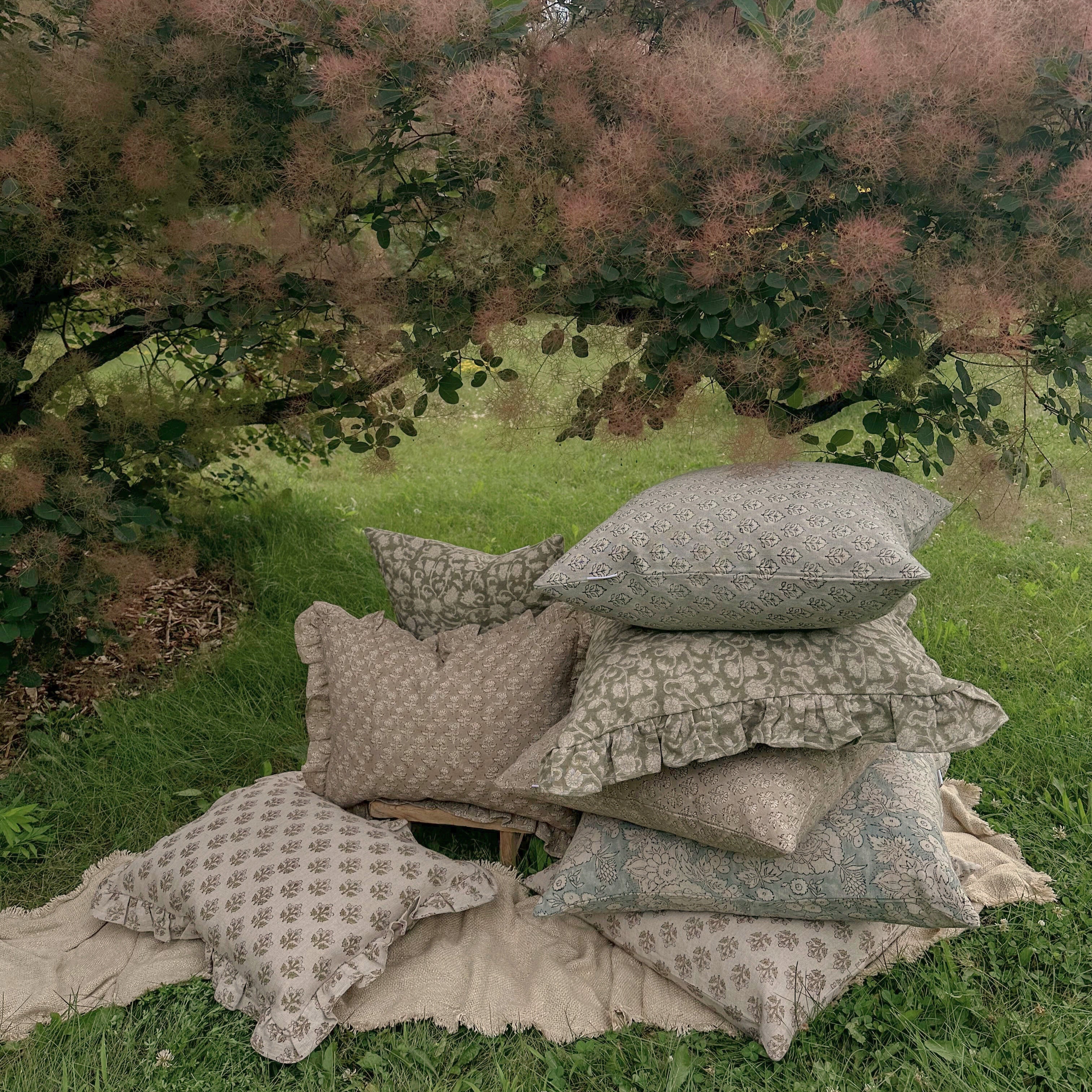 Olivia Block Print Ruffle Pillow Cover 1 - PILLOWS - Block print - neutral ORNA HOUSE