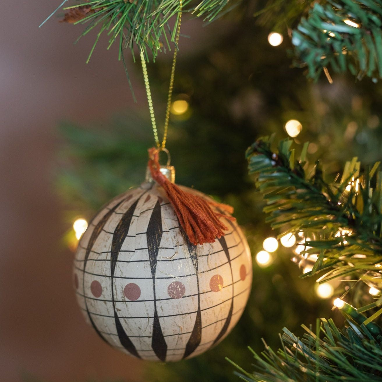 Round Paper Mache Ornament with Tassel CHRISTMAS 2023 Creative Co-op (DYA)