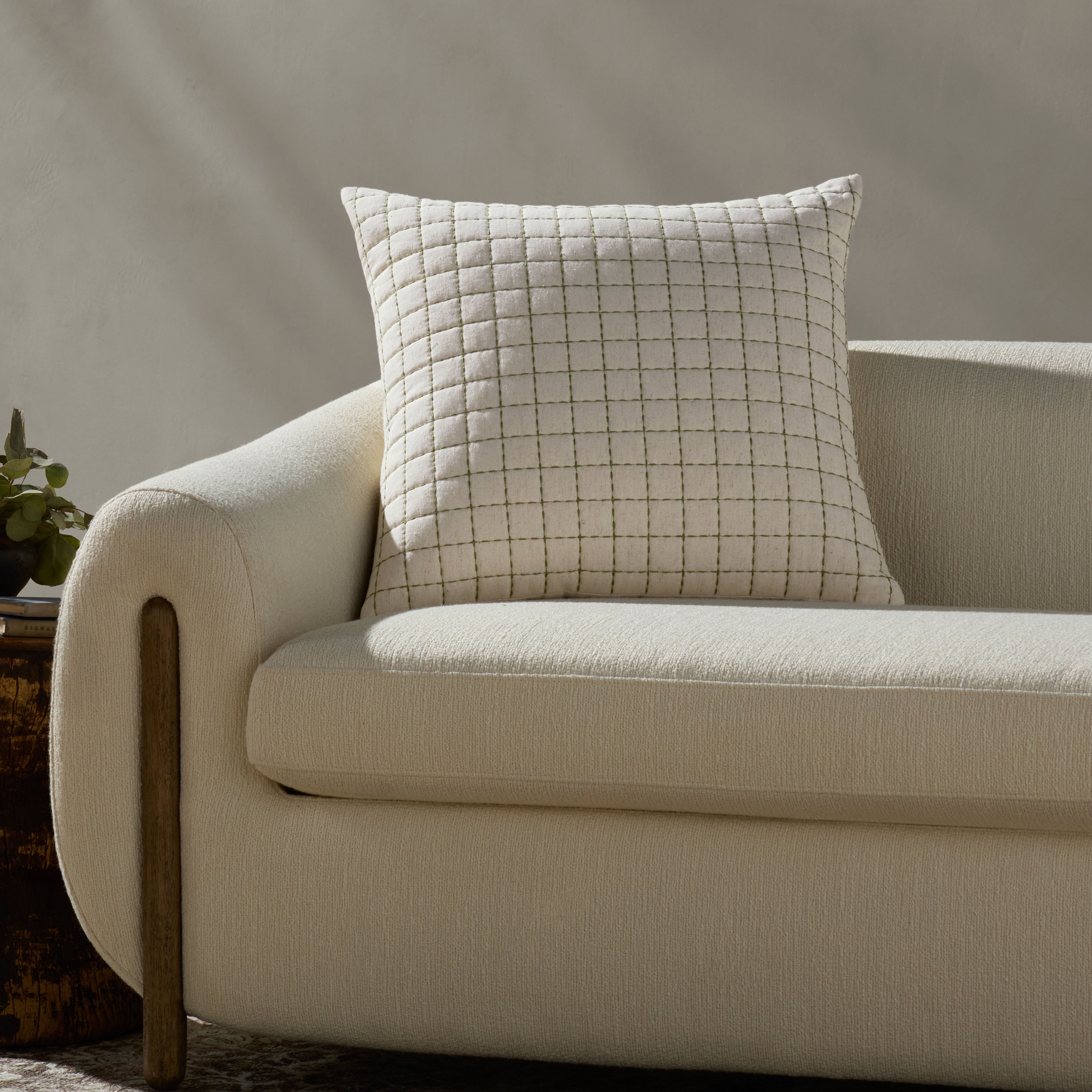 Magnolia Home by Joanna Gaines x Loloi Hattie Natural / Green Pillow Throw Pillows Loloi