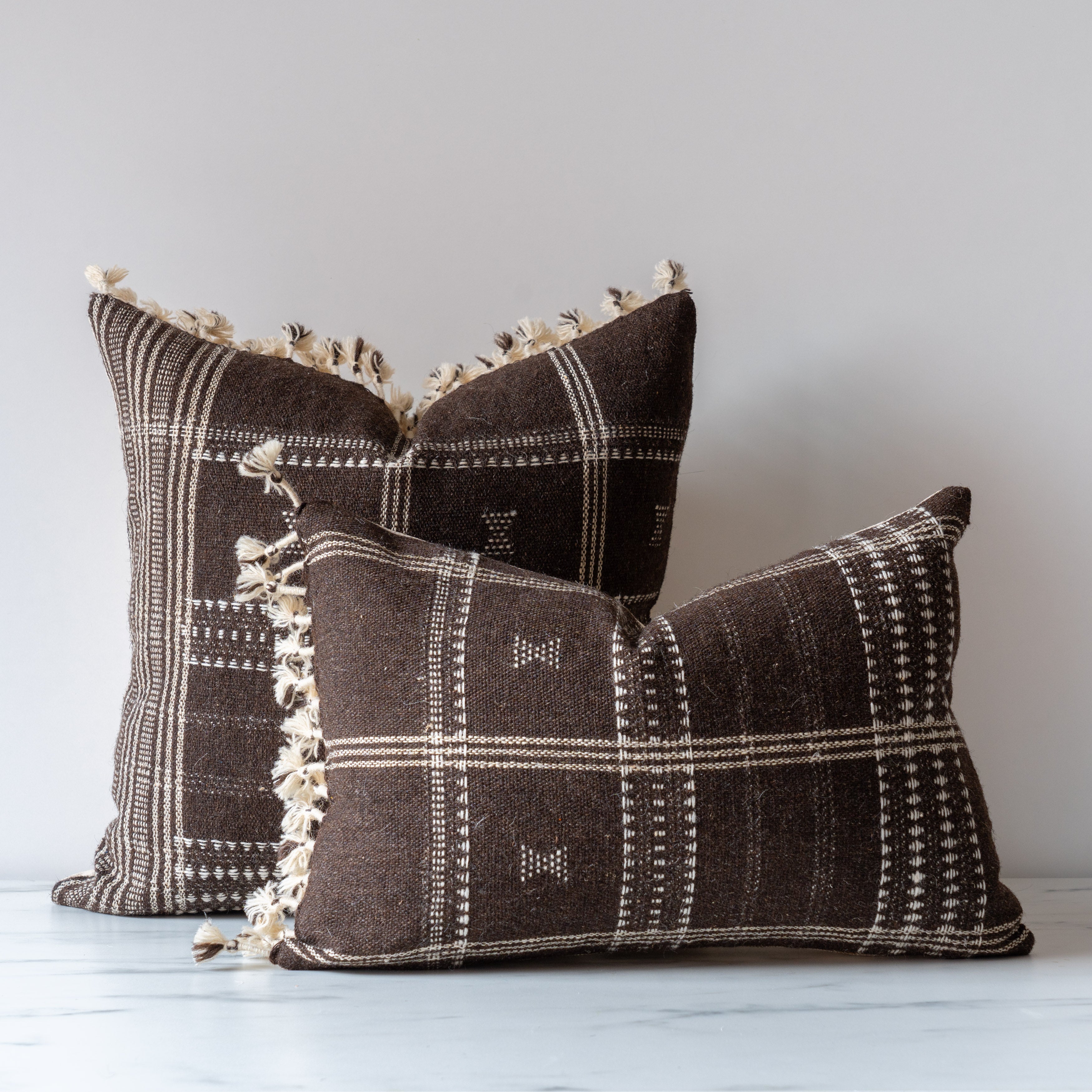 Umber Bhujodi Fringe Pillow Cover 1 - PILLOWS - Bhujodi - neutral Rug & Weave Pillows