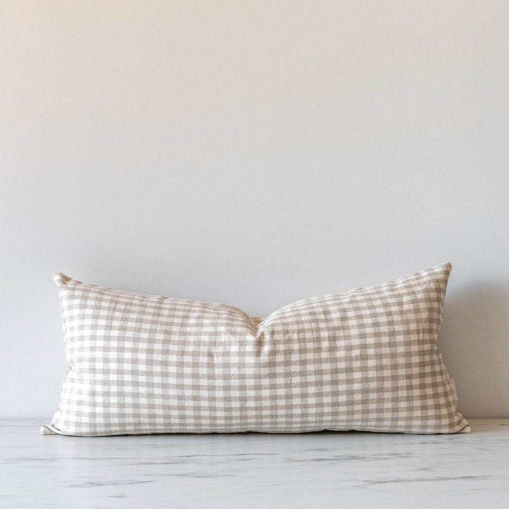 Gingham Long Lumbar Pillow Cover 1 - PILLOWS - Thai - neutral Rug & Weave Pillows