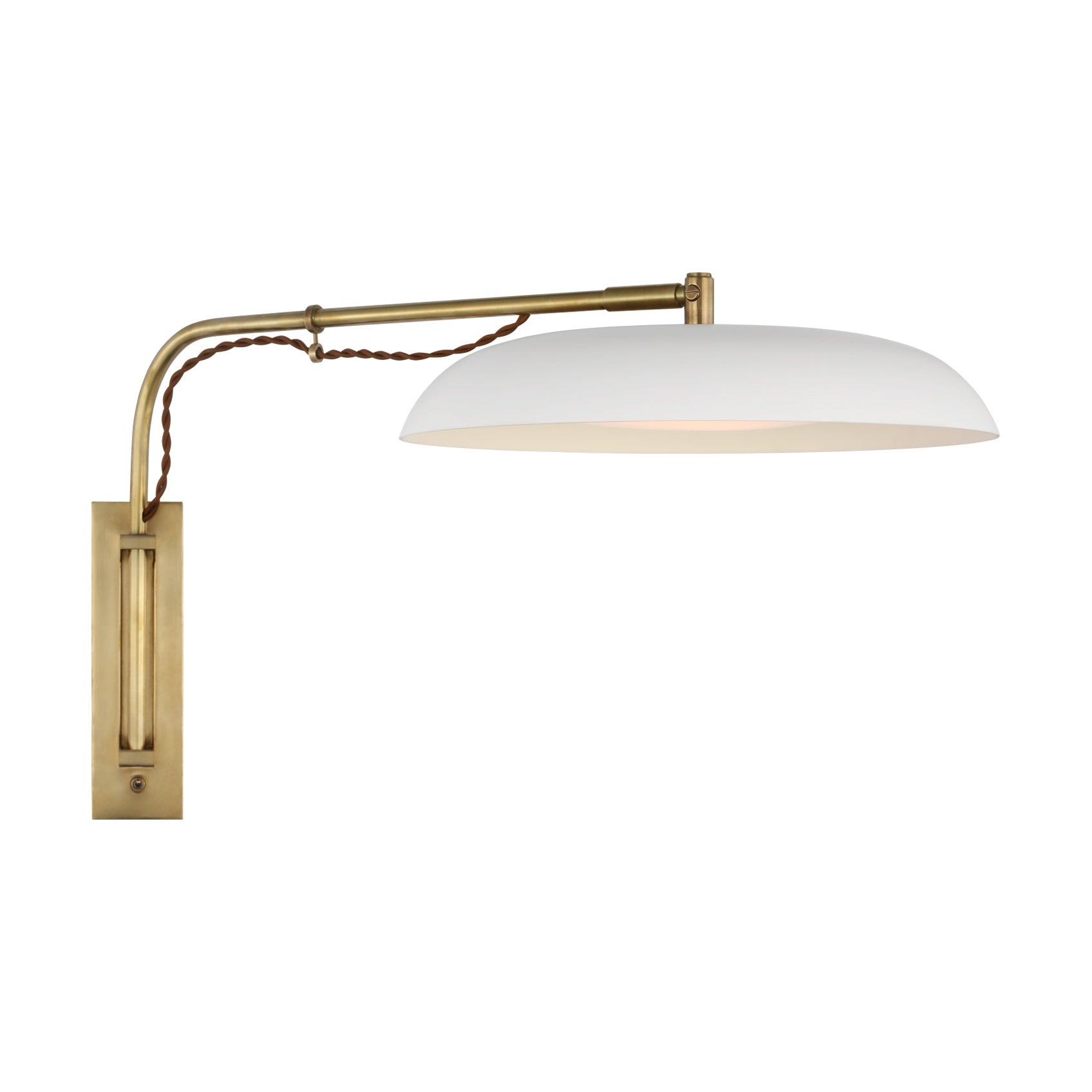 Cyrus Medium Articulating Wall Light Visual Comfort Hand-Rubbed Antique Brass and White