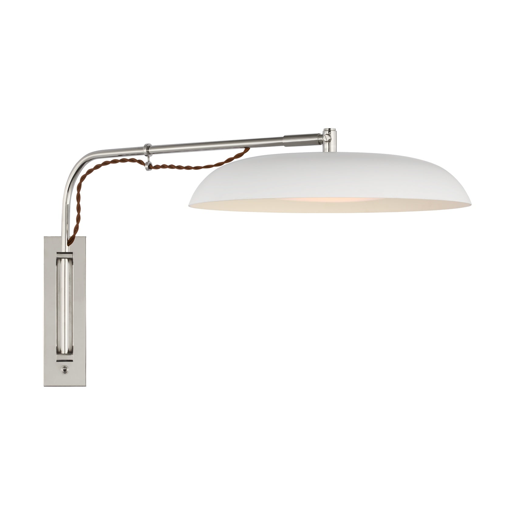 Cyrus Medium Articulating Wall Light Visual Comfort Polished Nickel and White