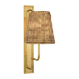 Rui Tall Sconce LIGHTING - sconce Visual Comfort Hand-Rubbed Antique Brass 4.5" x 8" x 8.5" Natural Wicker