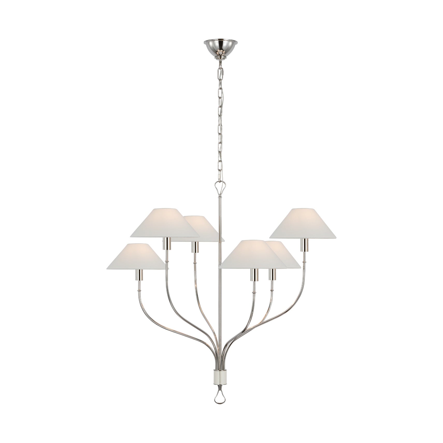 Griffin Large Staggered Tail Chandelier LIGHTING - chandelier Visual Comfort Polished Nickel and Parchment Leather