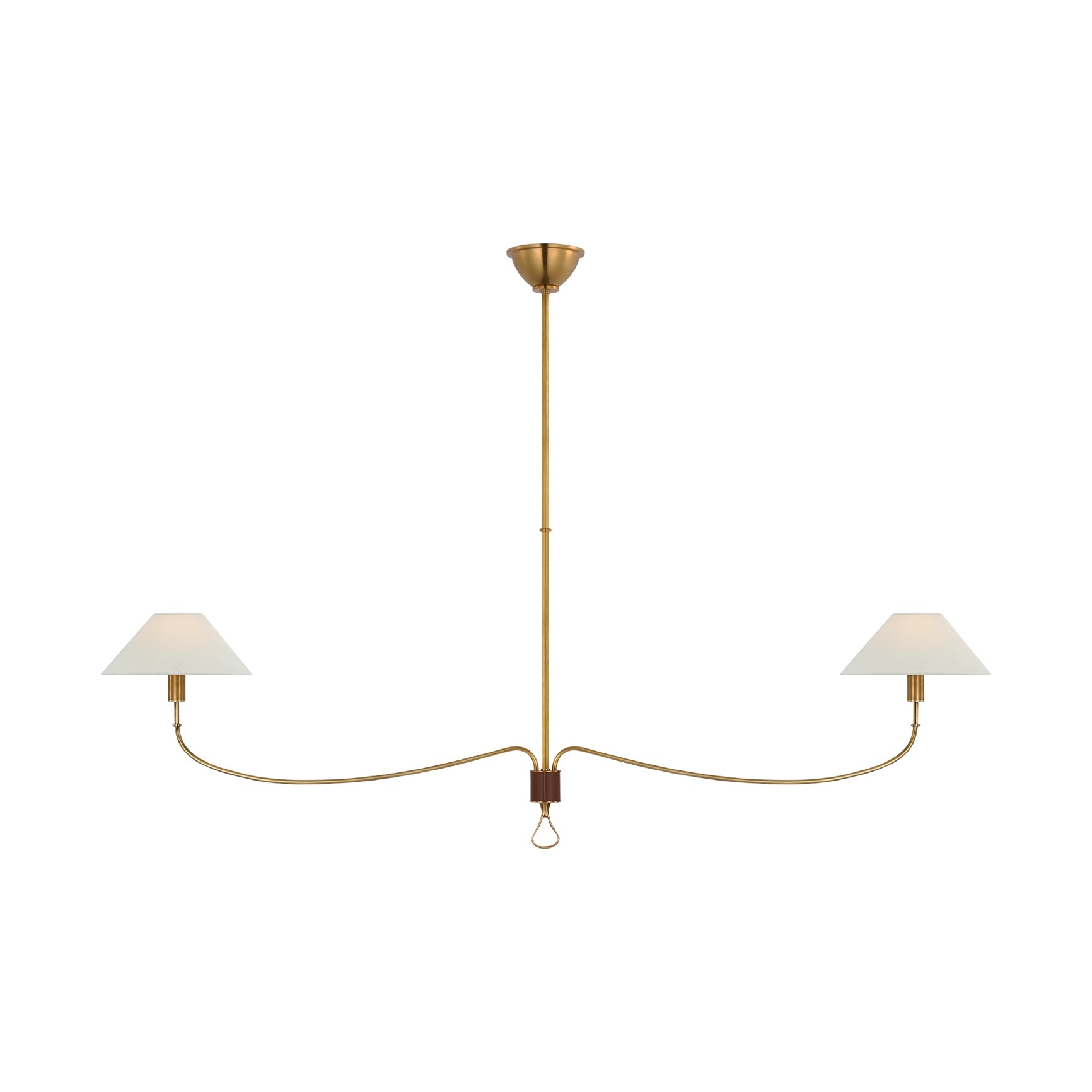 CUSTOM SIZE: Griffin Grande Linear Chandelier 54.75” LIGHTING - chandelier Visual Comfort Hand-Rubbed Antique Brass and Saddle Leather