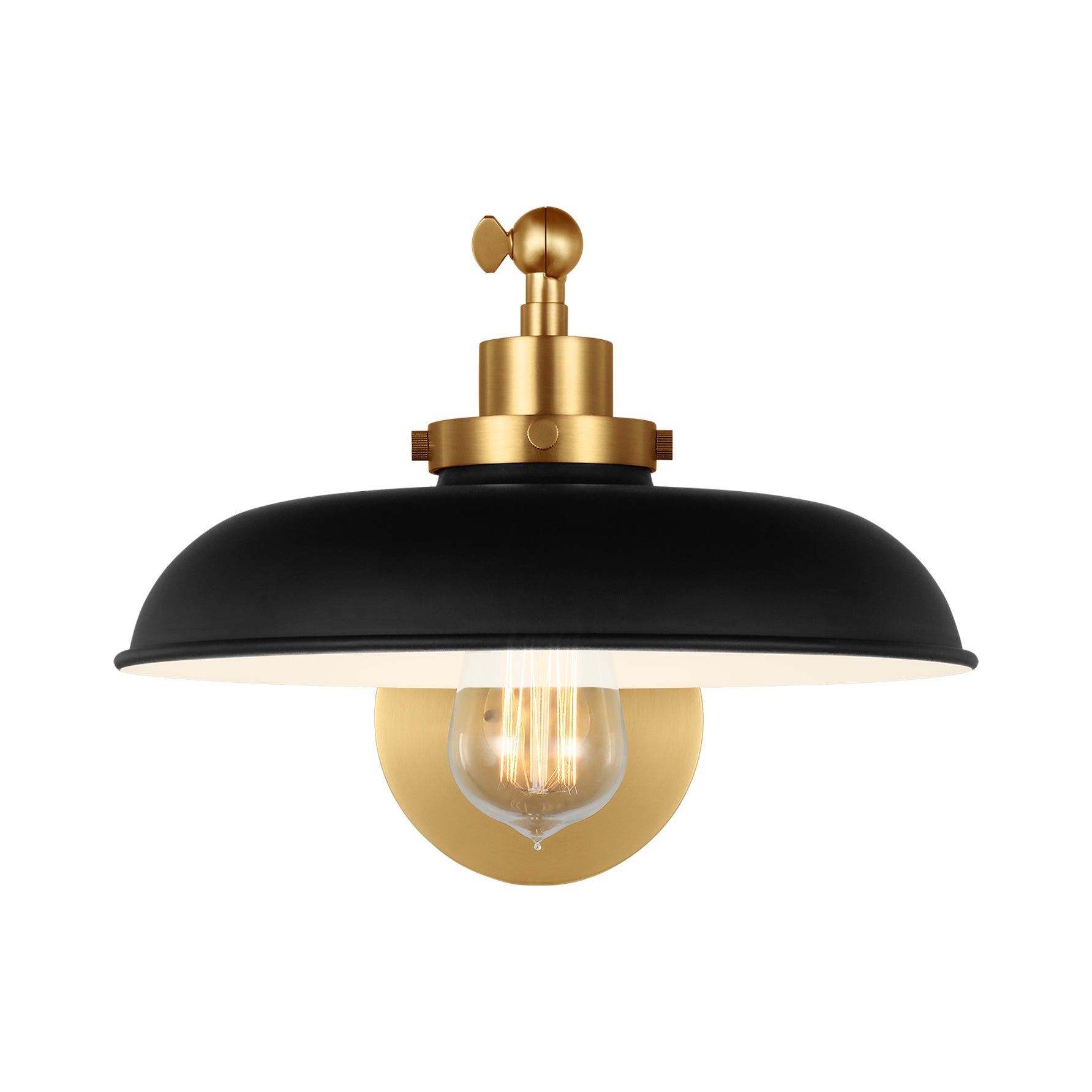 Wellfleet Single Arm Wide Task Sconce LIGHTING - wall bath fixture Visual Comfort Midnight Black and Burnished Brass