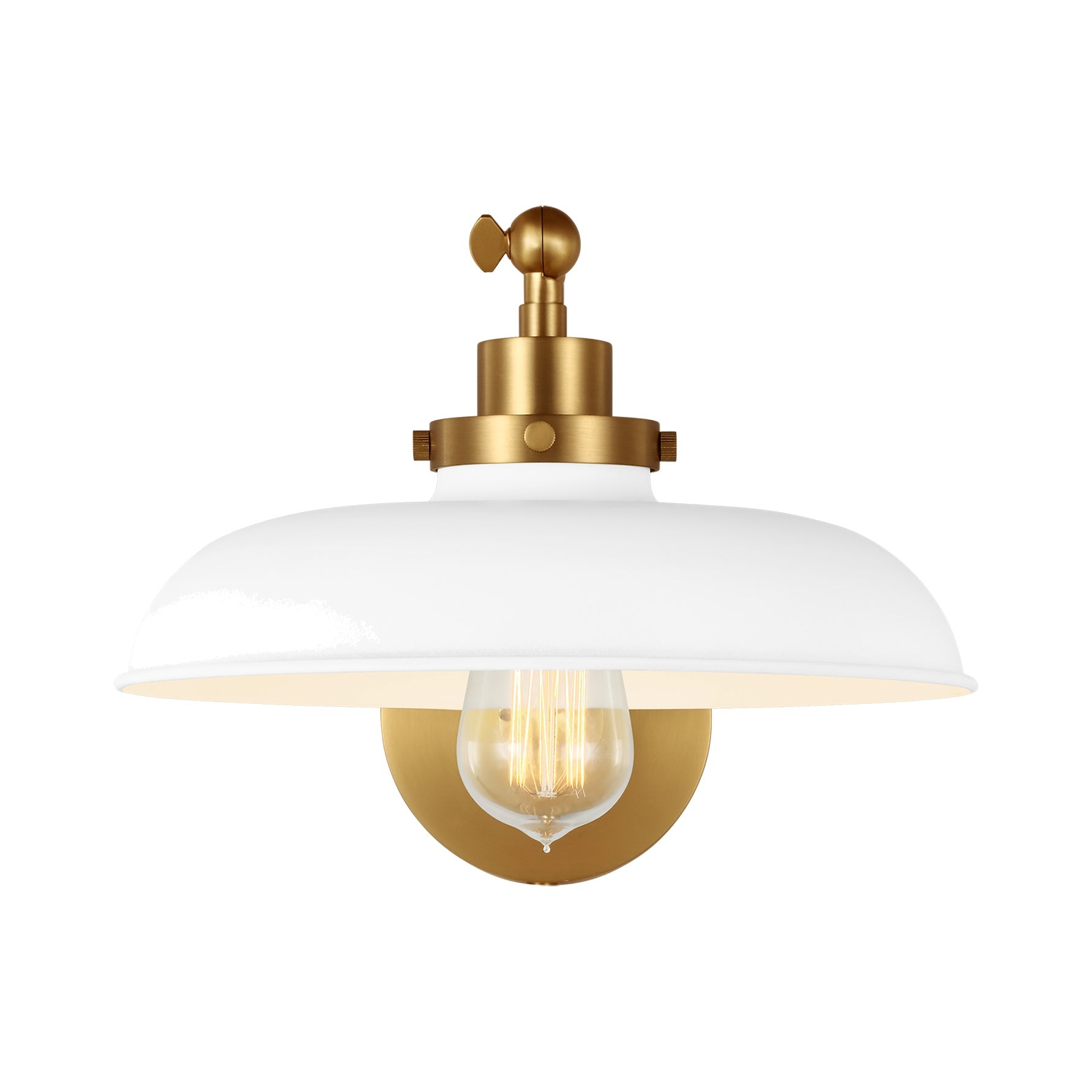 Wellfleet Single Arm Wide Task Sconce LIGHTING - wall bath fixture Visual Comfort Matte White and Burnished Brass
