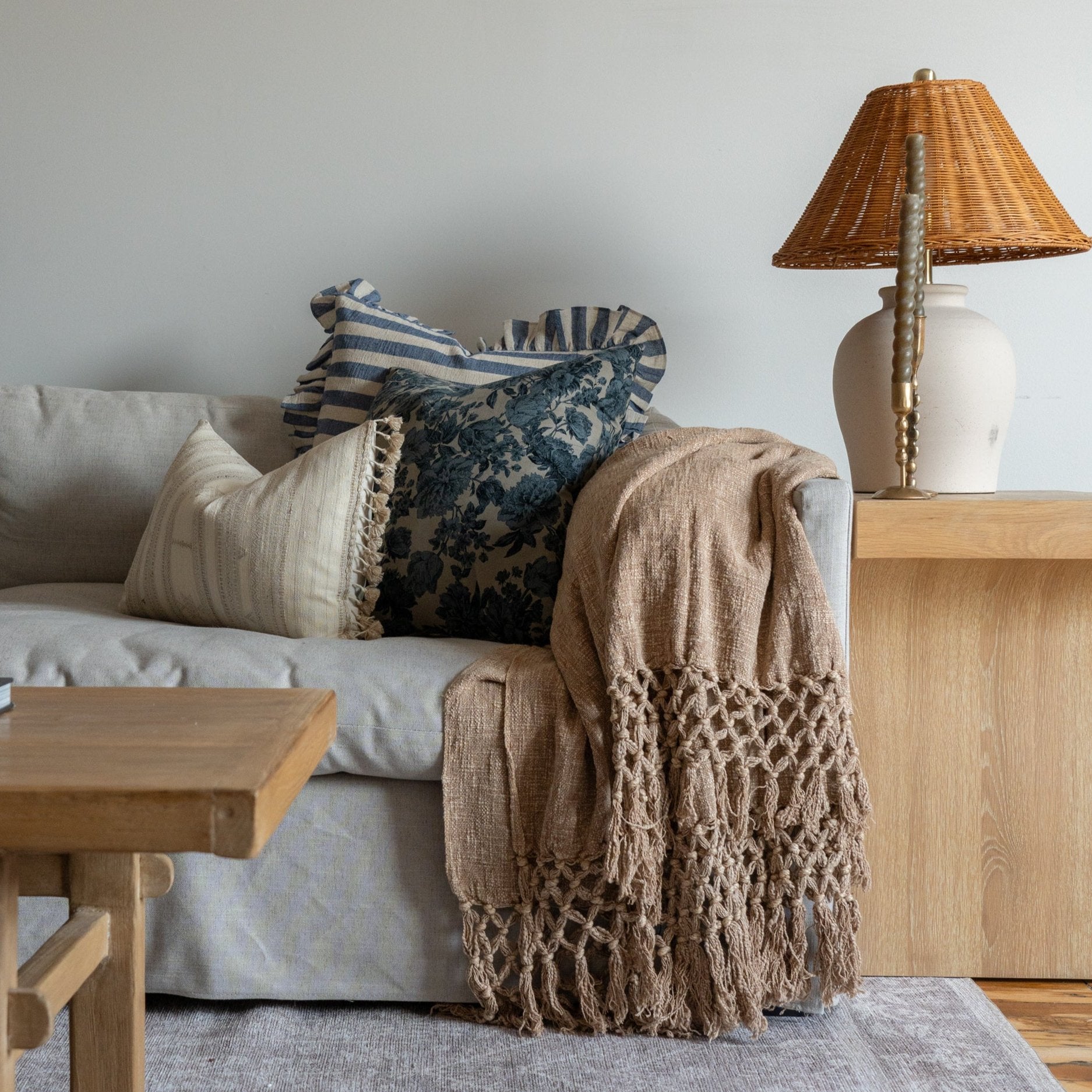 Cream Tussar Fringe Pillow Cover 1 - PILLOWS - Tussar - neutral Rug & Weave Pillows