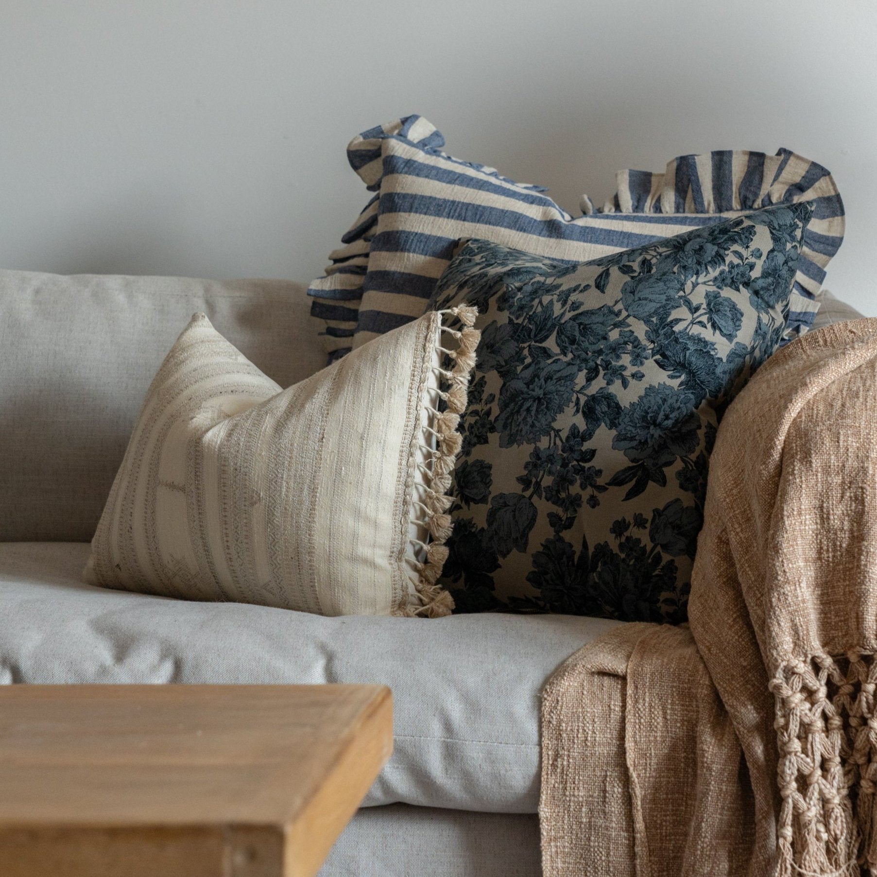 Cream Tussar Fringe Pillow Cover 1 - PILLOWS - Tussar - neutral Rug & Weave Pillows