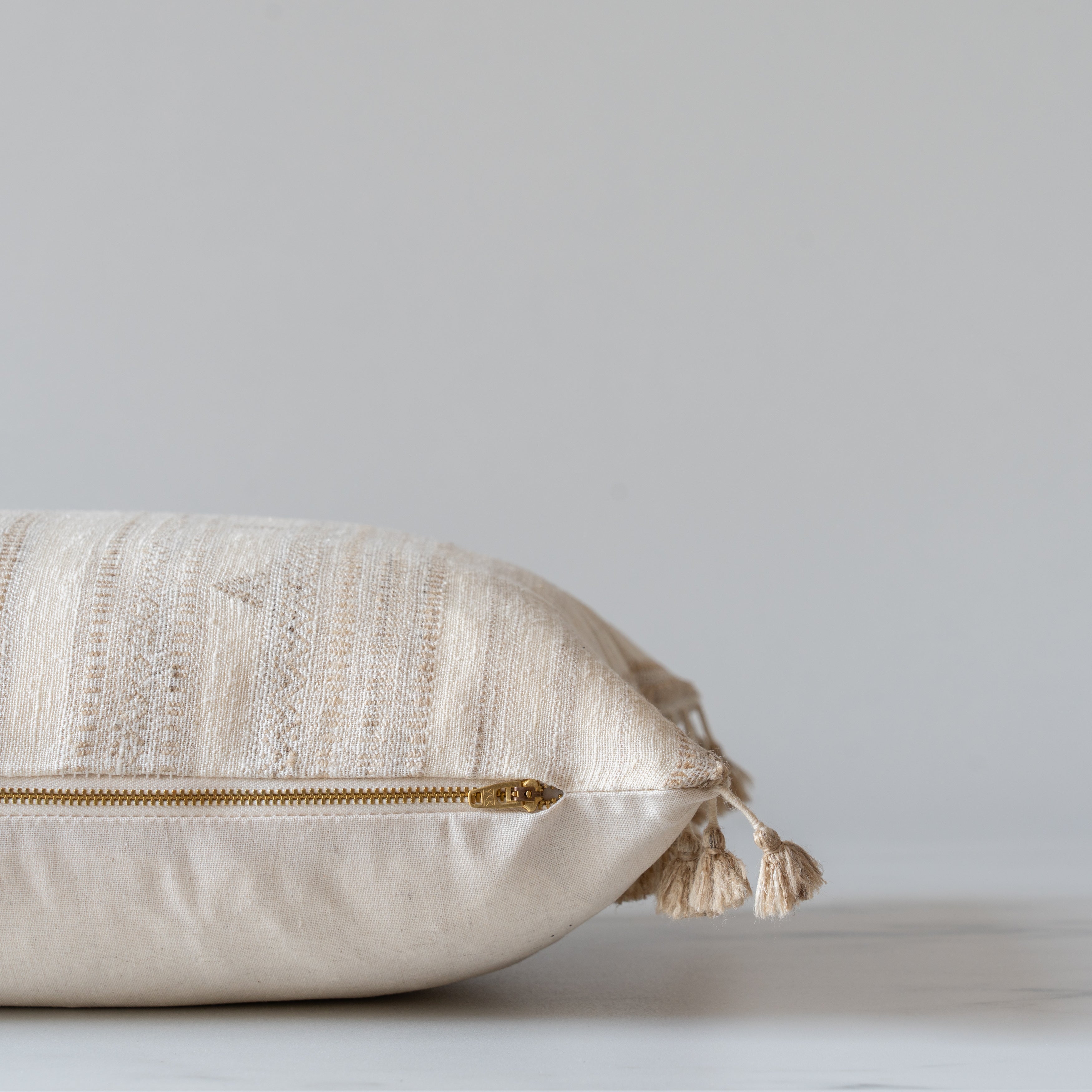 Cream Tussar Fringe Pillow Cover 1 - PILLOWS - Tussar - neutral Rug & Weave Pillows