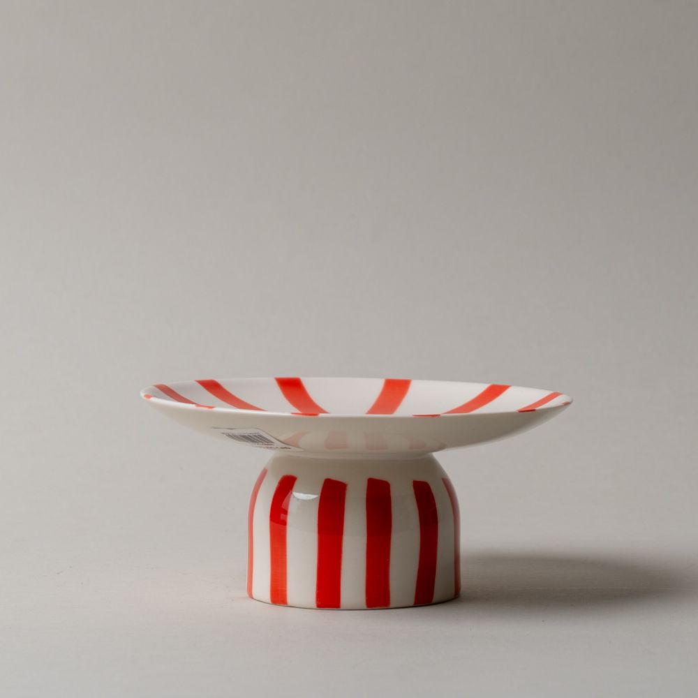Stripe Stoneware Pedestal CHRISTMAS 2025 Creative Co-op (DYA)