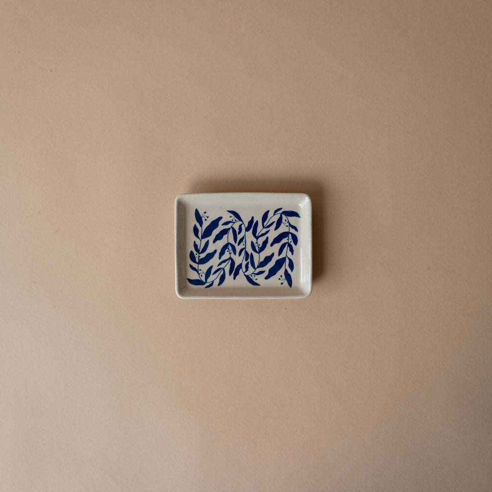 Blue Floral Stoneware Dish - Rug & Weave