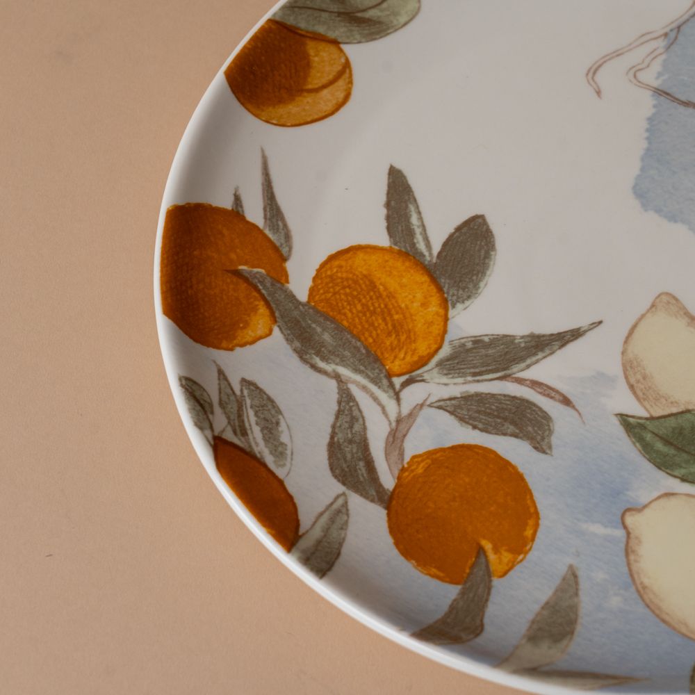 Stoneware Plate with Lemon & Orange Motif plate Creative Co-op (DYA)