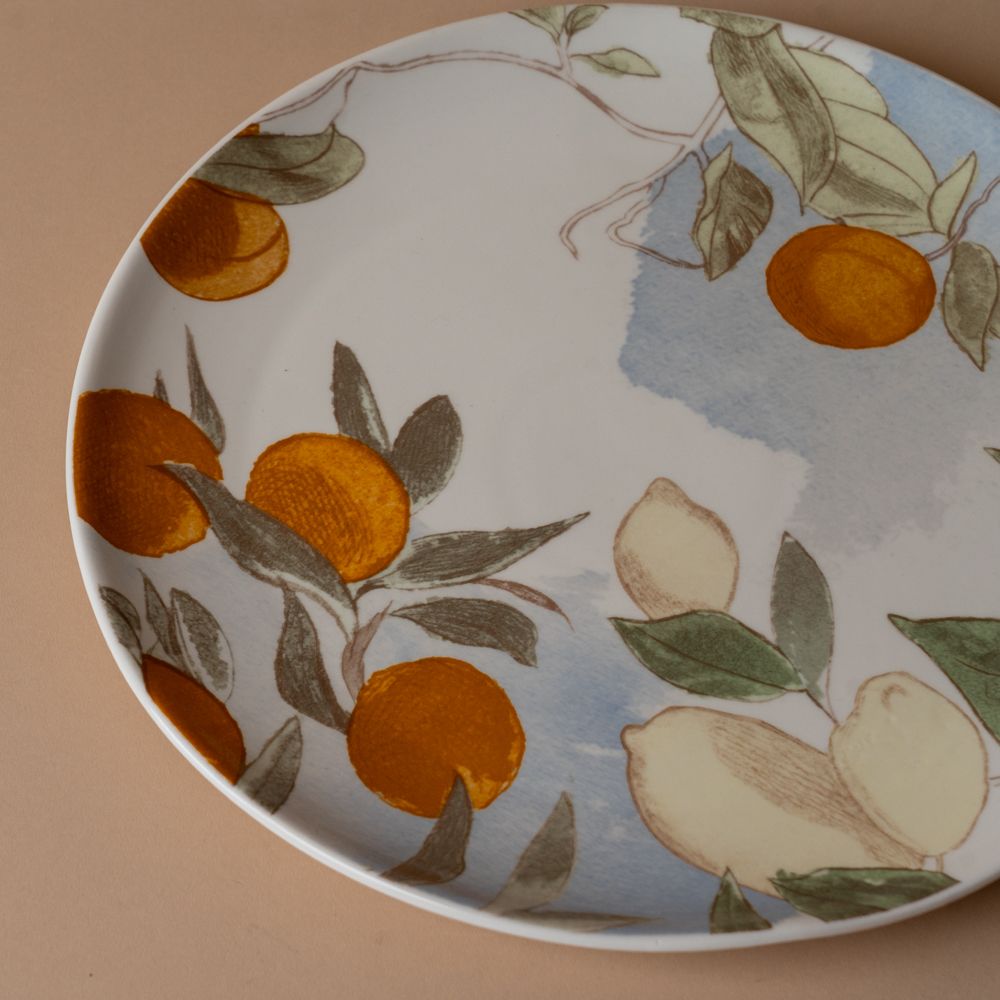 Stoneware Plate with Lemon & Orange Motif plate Creative Co-op (DYA)