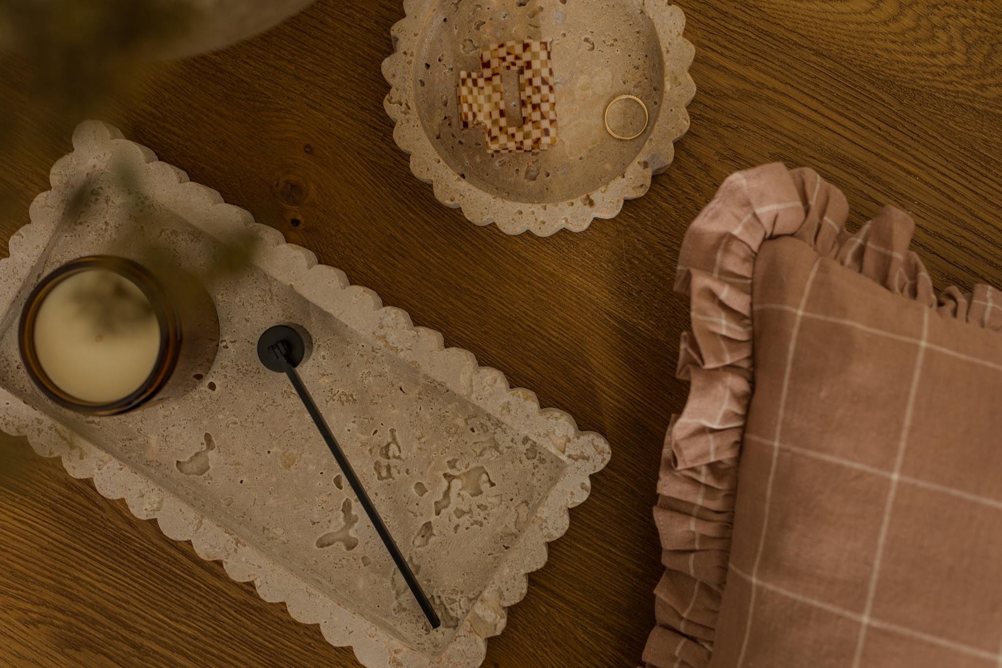 Travertine Scallop Dish tray Indaba