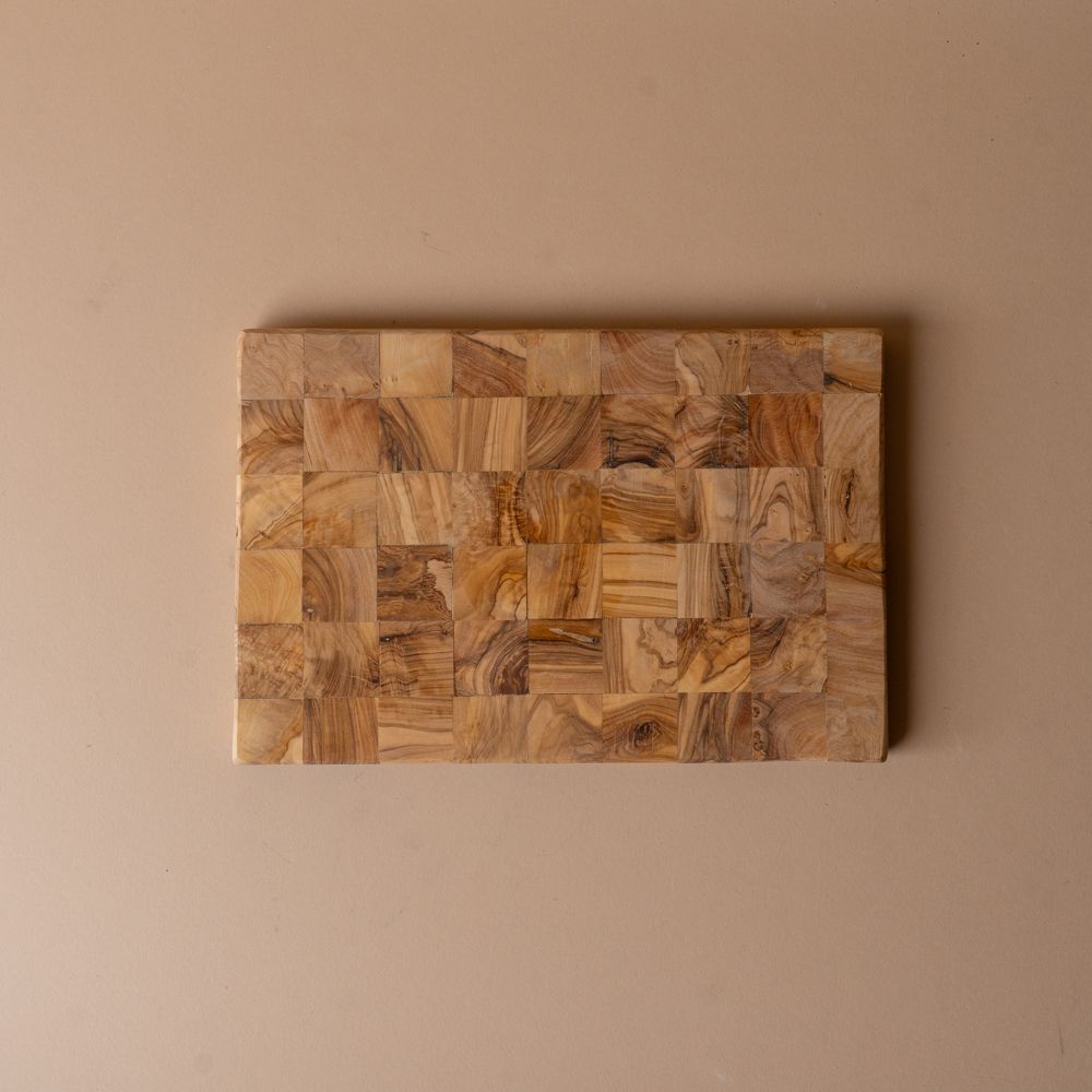 Check Pattern Olive Wood Cutting Board cutting board DANICA (Faire)
