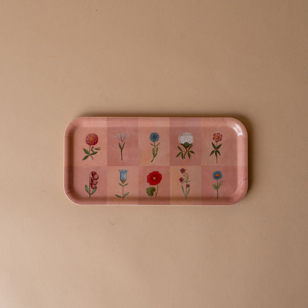 Check Pattern Flowers Enamelled Tray tray Roomytown Inc (Faire)