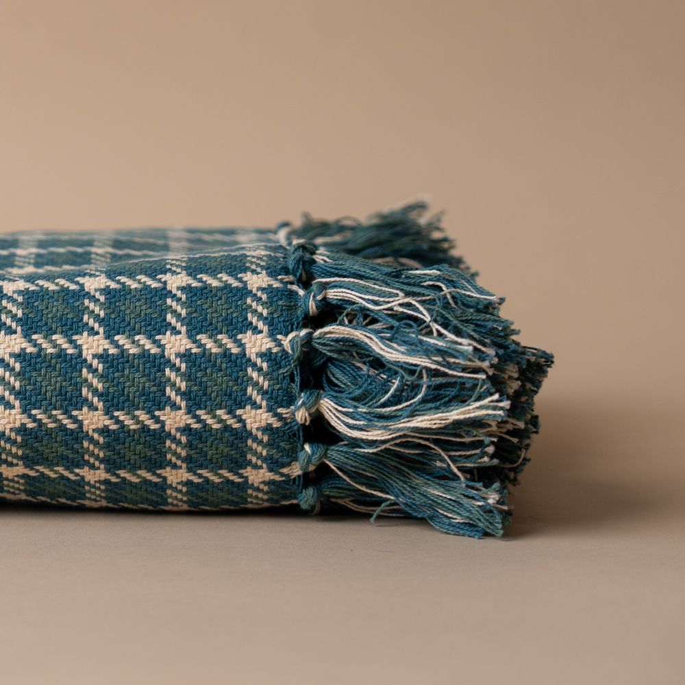Teal Houndstooth Throw Blanket - Rug & Weave