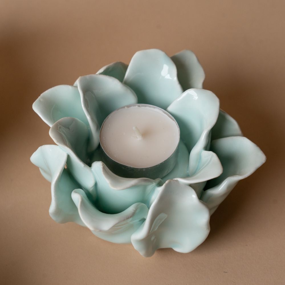 Ceramic Rose Candle Holder candle holder Luxe Lodge (Faire) Blue