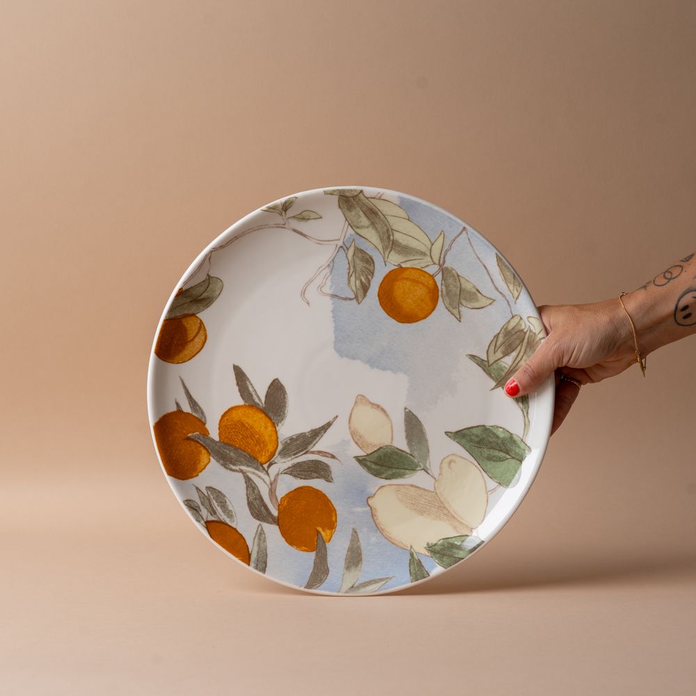 Stoneware Plate with Lemon & Orange Motif plate Creative Co-op (DYA)
