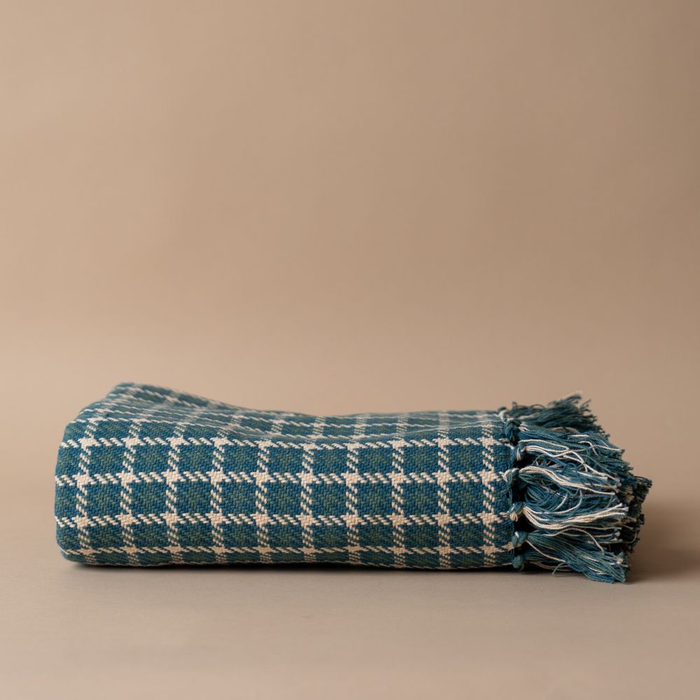 Teal Houndstooth Throw Blanket - Rug & Weave