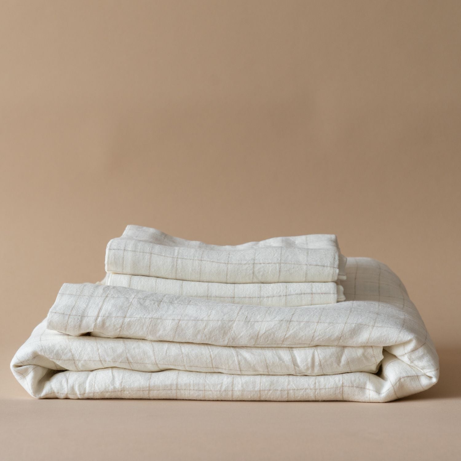 Linen Grid Print Duvet Cover Set - Ivory duvet cover set Indaba