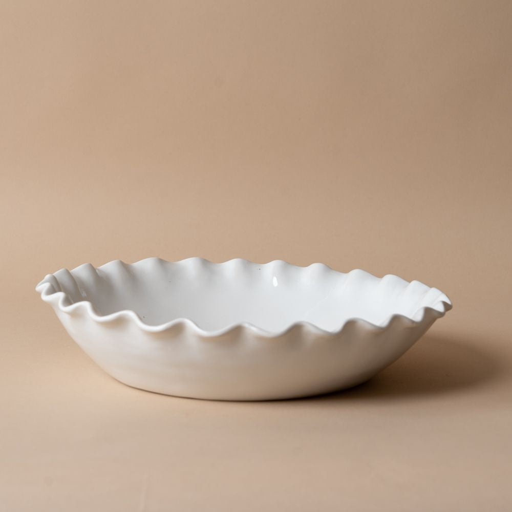 Organic Ruffle Edge Stoneware Serving Bowl serving bowl Indaba