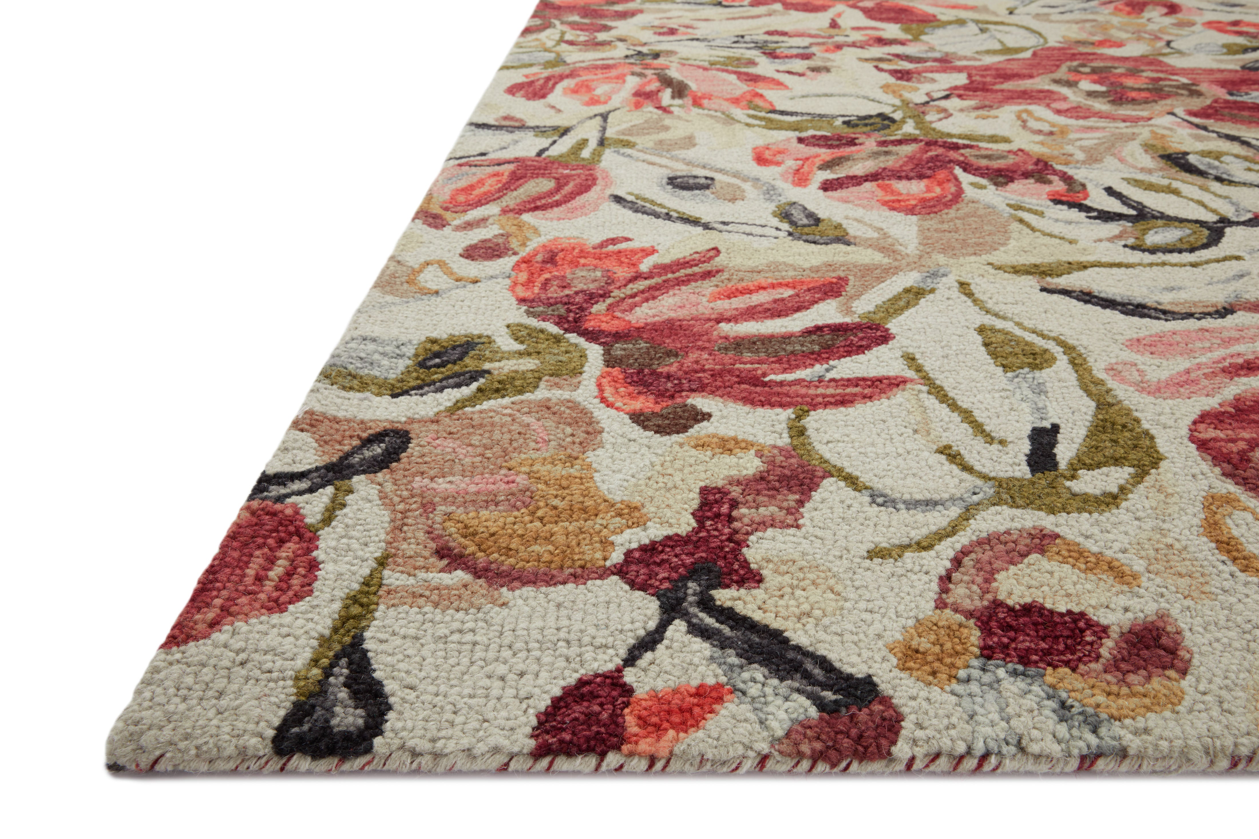 Loloi Belladonna Ivory / Raspberry Rug 0-RUGS-wool rugs Loloi