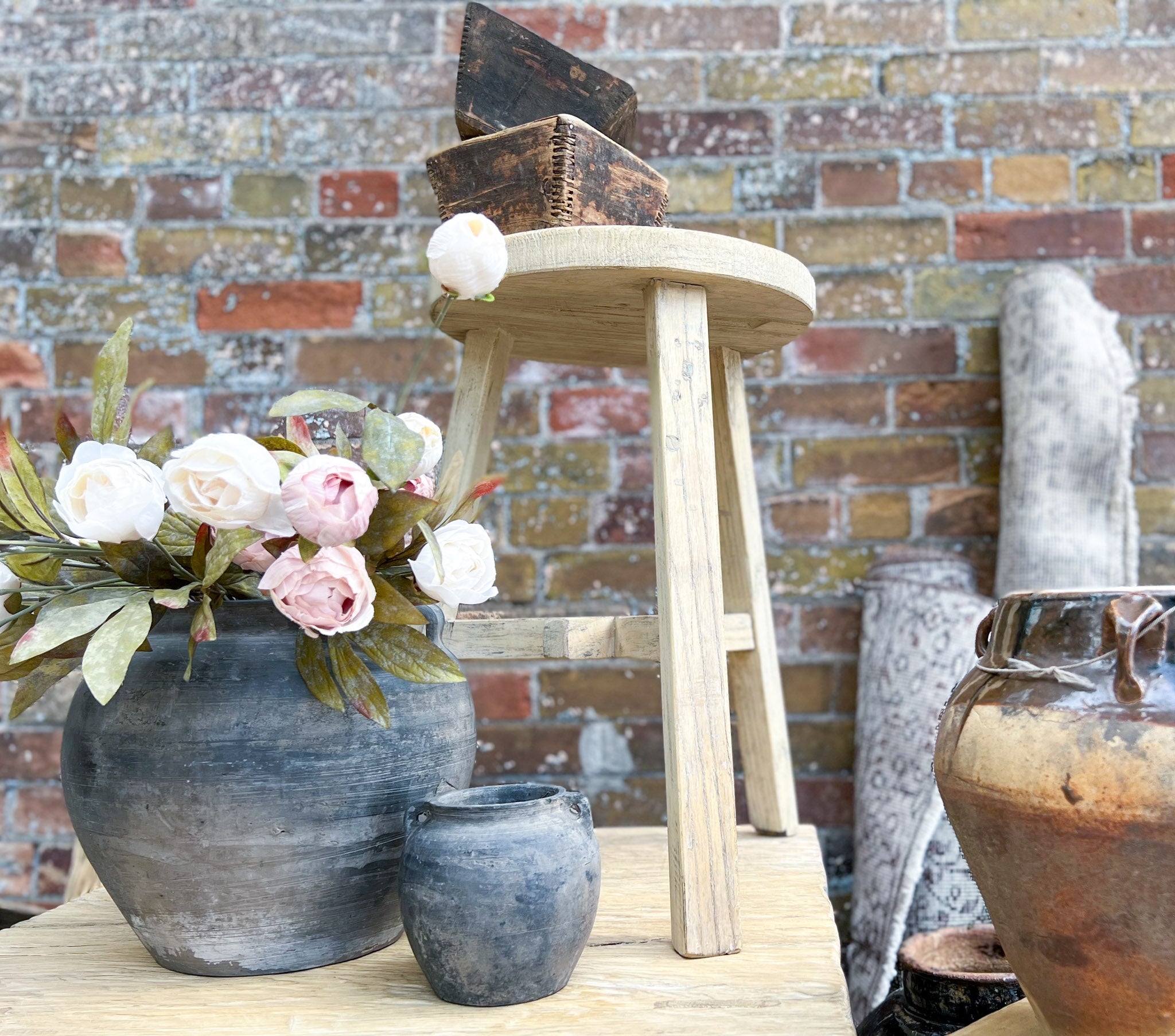 Short Dobbie Reclaimed Stool - Natural 5-VINTAGE - stool Hauer Market