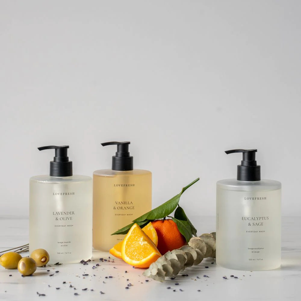 Soaps and wash for hands & body - scented with essentials oils this gentle formulation creates a luscious lather and leaves skin clean and refreshed. Aesthetic and minimalistic bottle design.