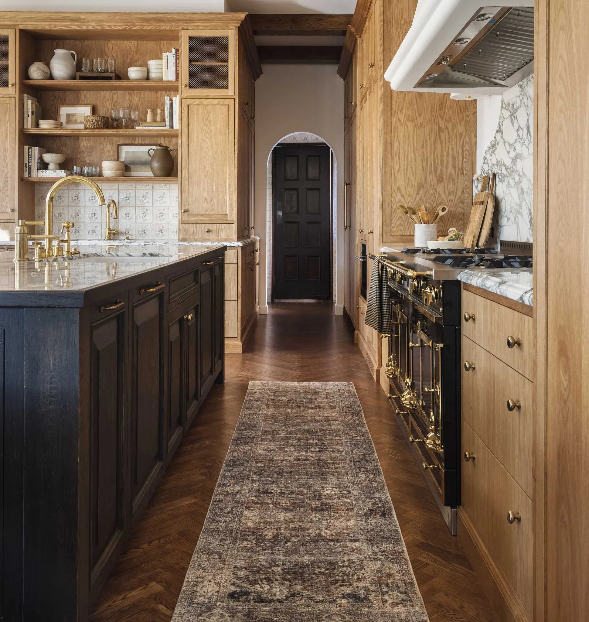 Kitchen rug runner a rich blend of bronze, navy and earth tones from the Amber Lewis x Loloi Collection