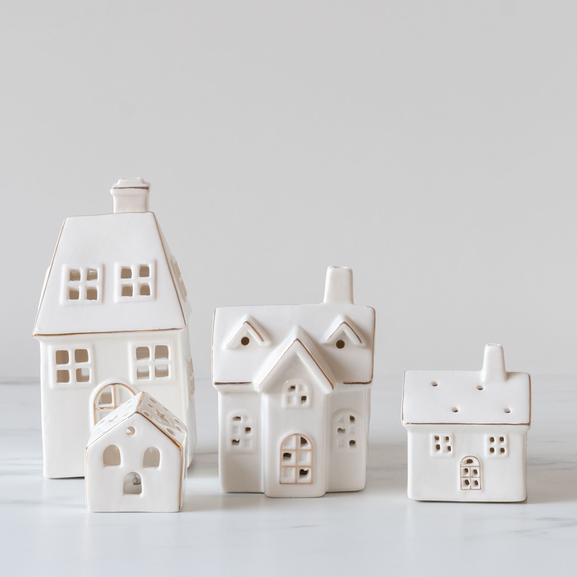 White LED Stoneware Village Houses - Rug & Weave