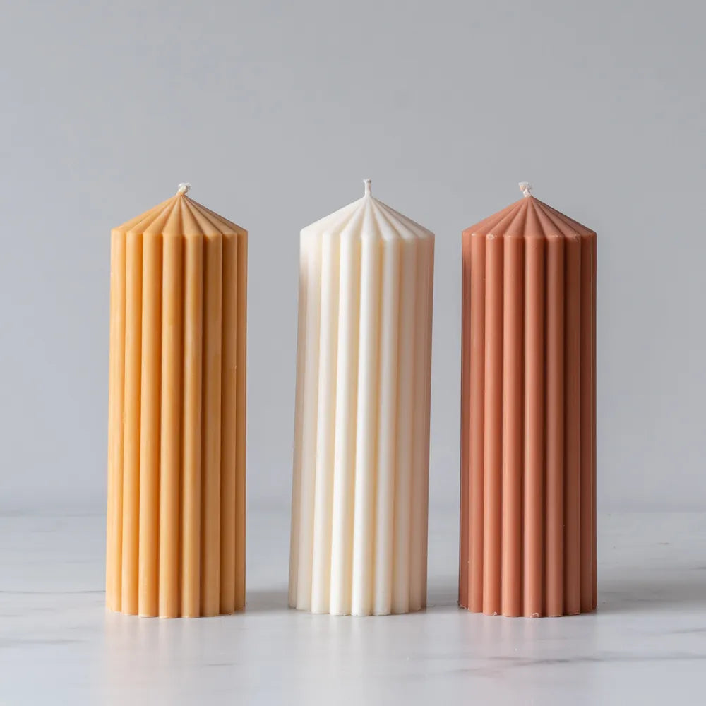 Rust Ribbed Pillar Candle - Rug & Weave