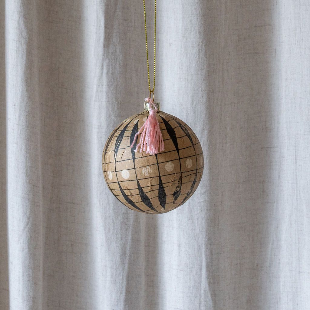 Round Paper Mache Ornament with Tassel - Rug & Weave